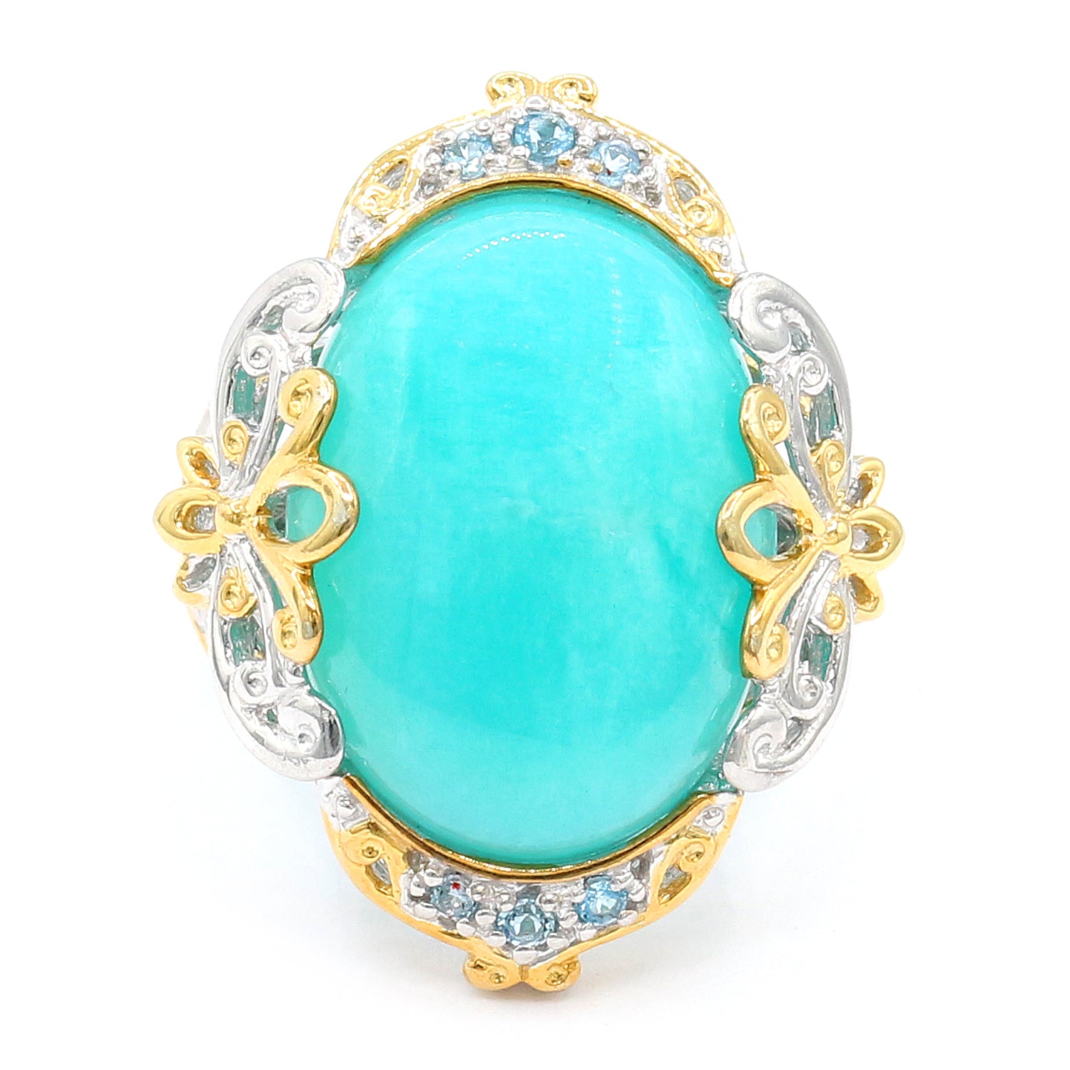 Gems en Vogue Oval Amazonite & Swiss Blue Topaz Ring