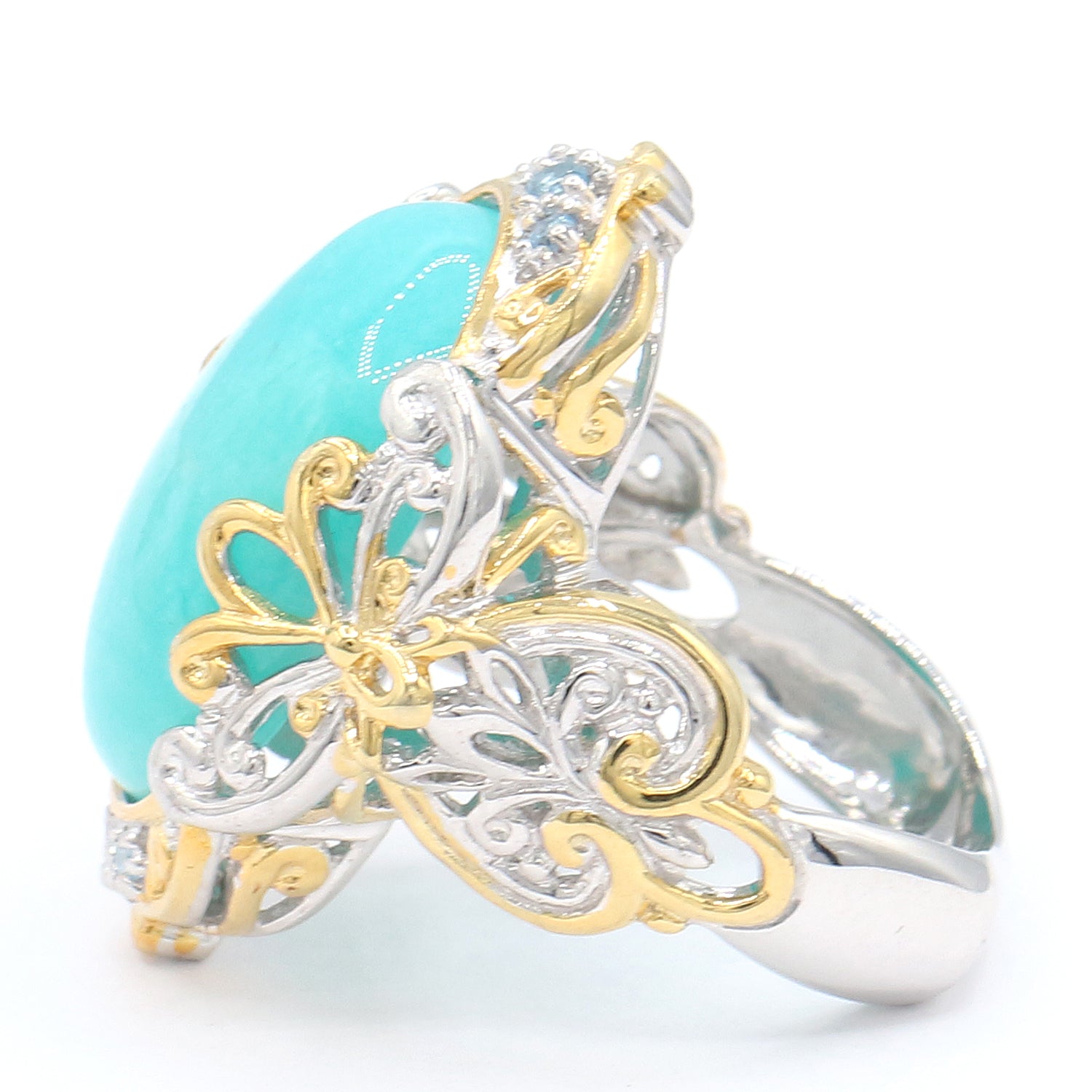 Gems en Vogue Oval Amazonite & Swiss Blue Topaz Ring