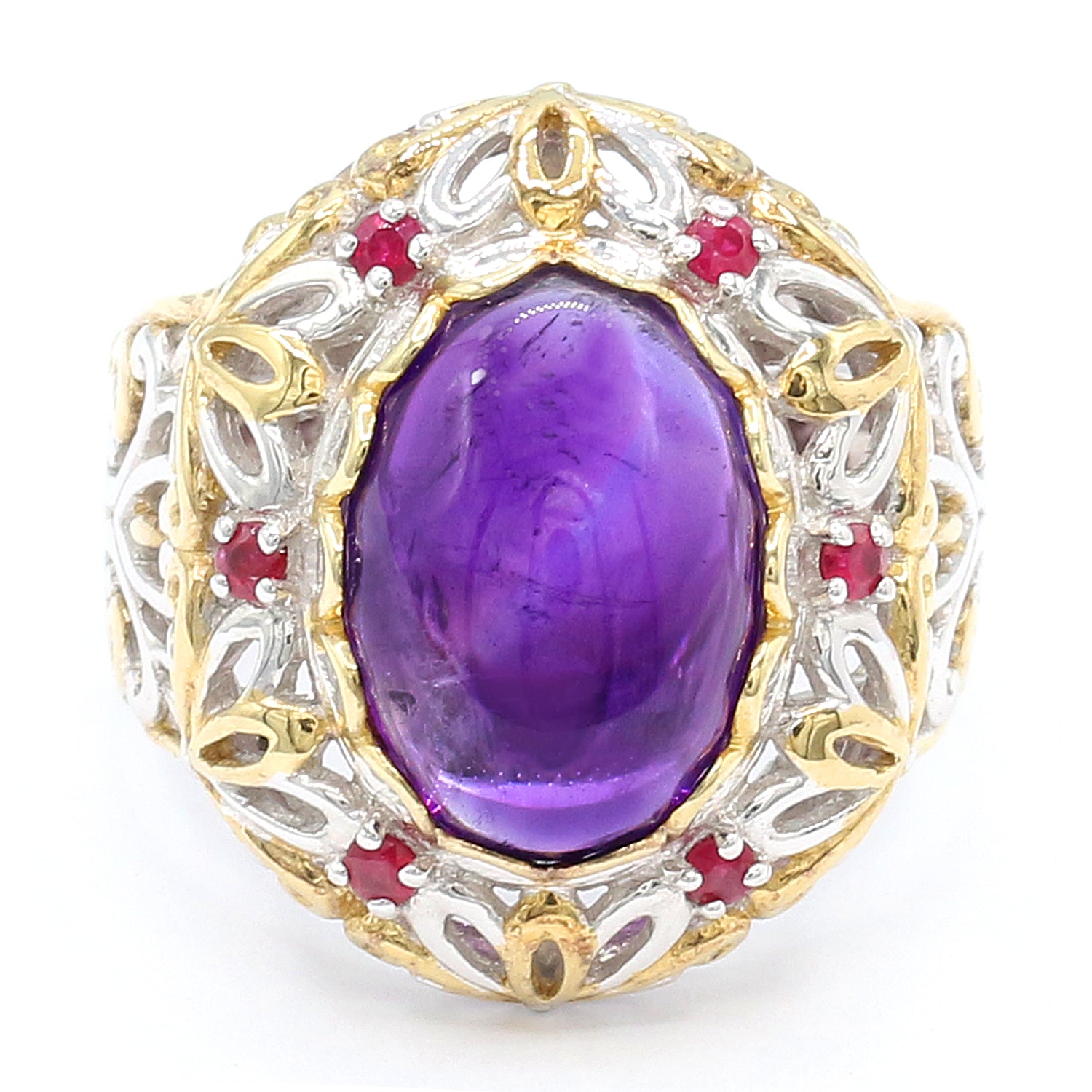 Gems en Vogue Amethyst Cabochon & Ruby Ring