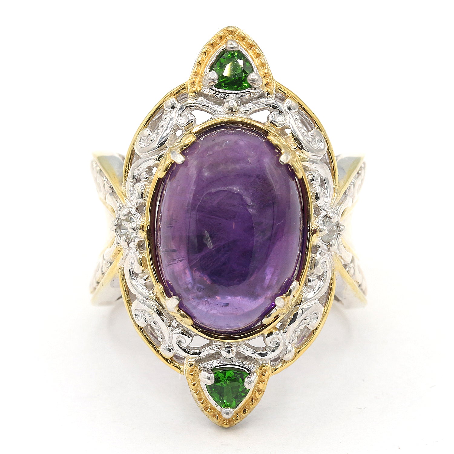 Gems en Vogue Amethyst Cabochon & Chrome Diopside Ring