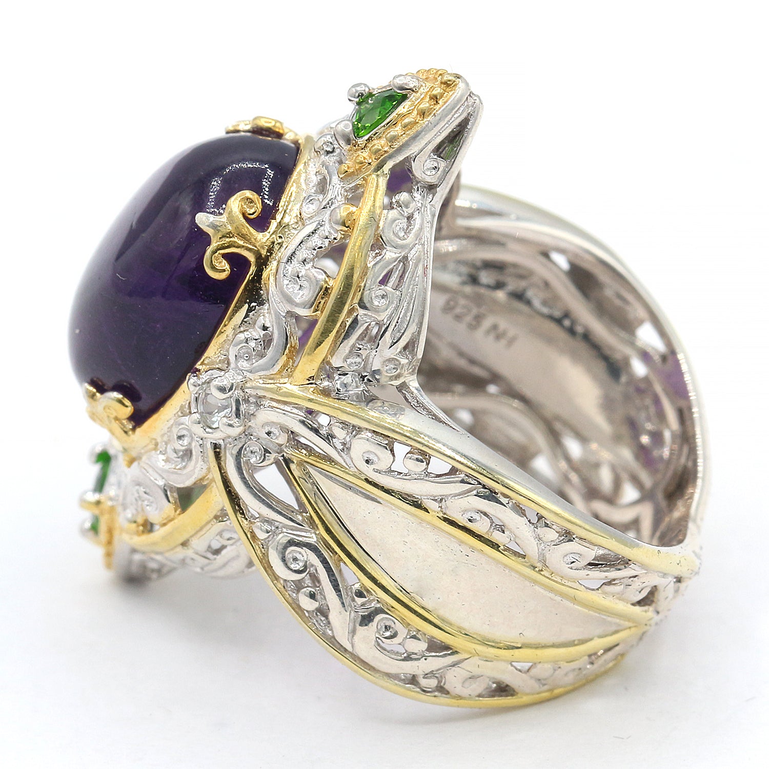 Gems en Vogue Amethyst Cabochon & Chrome Diopside Ring