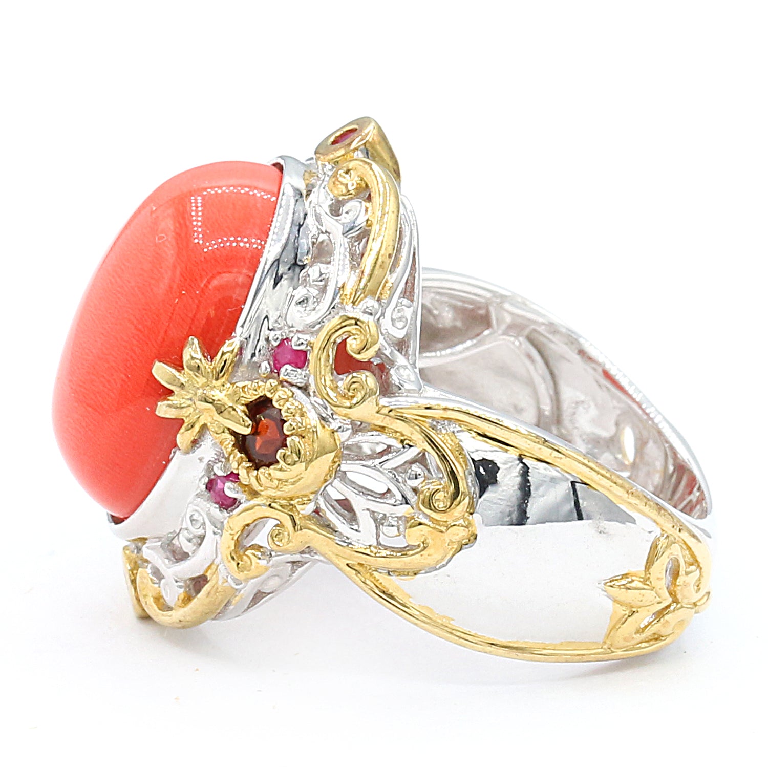 Gems en Vogue Salmon Coral, Garnet & Ruby Ring