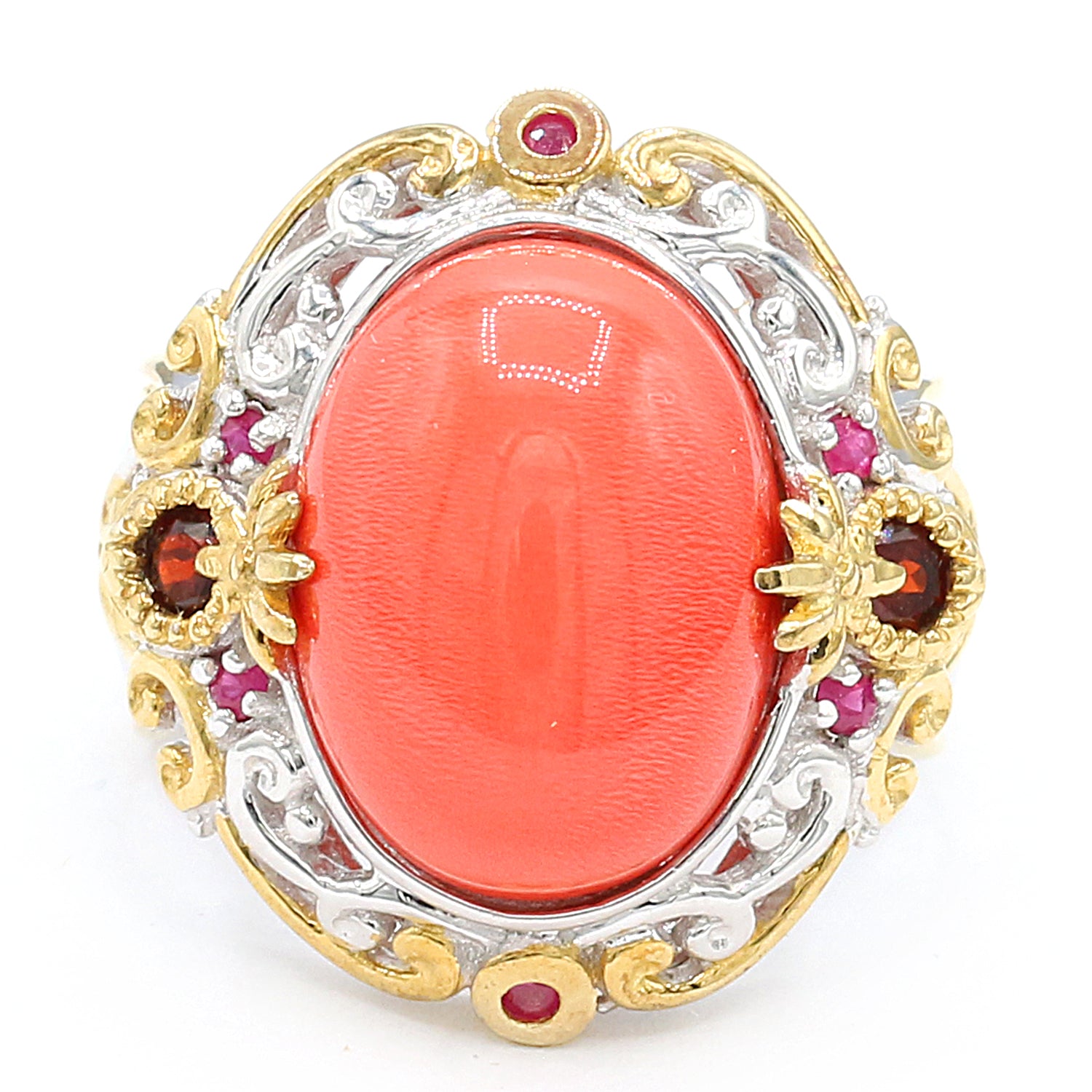 Gems en Vogue Salmon Coral, Garnet & Ruby Ring