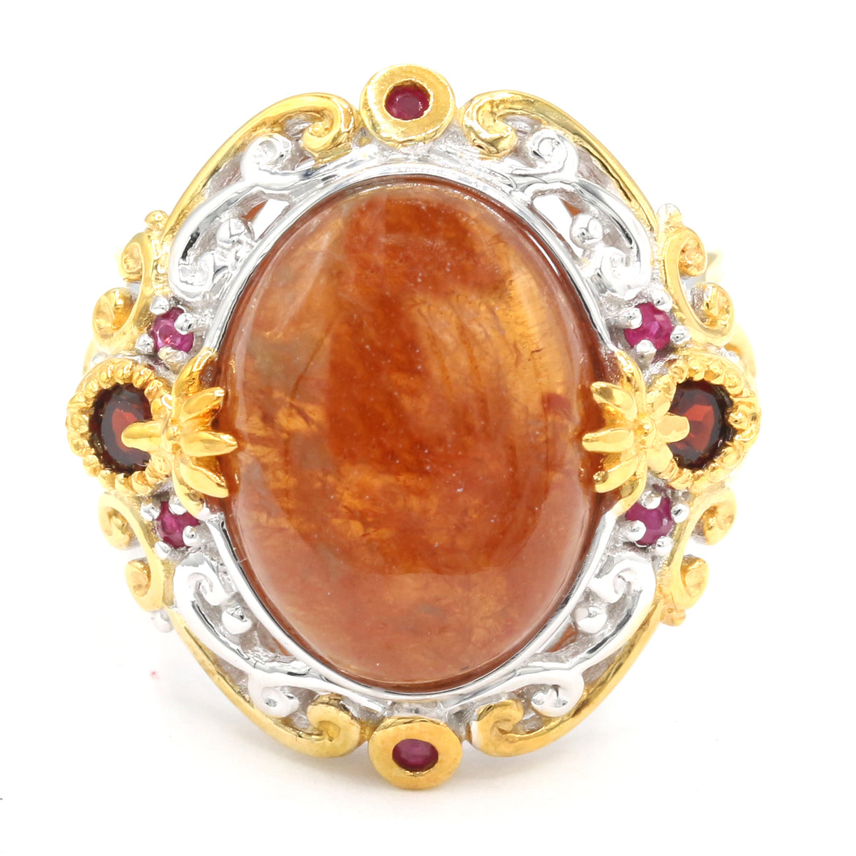 Gems en Vogue 24K Palladium Silver Baltic Amber, Garnet & Ruby Ring