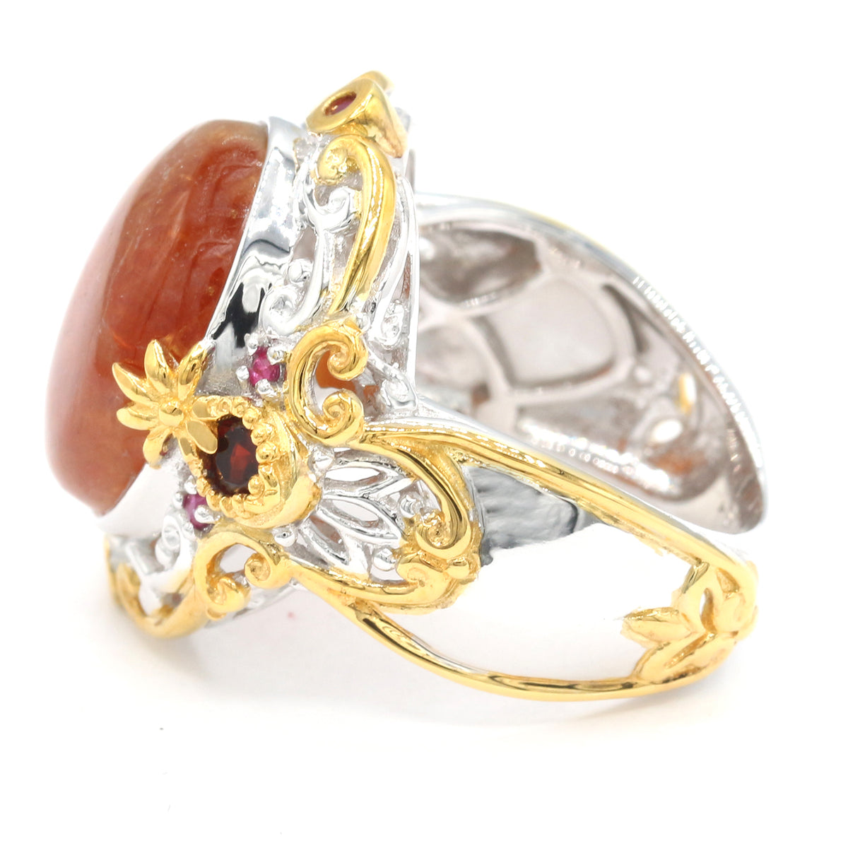 Gems en Vogue 24K Palladium Silver Baltic Amber, Garnet & Ruby Ring
