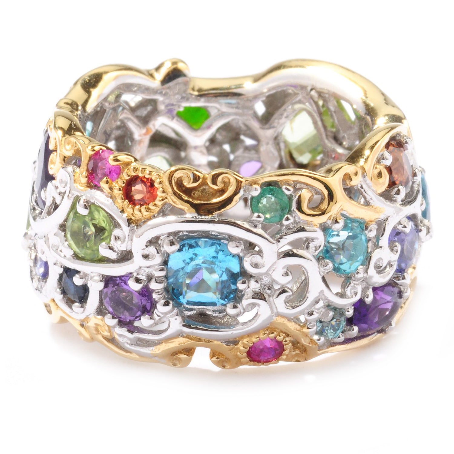 Gems en Vogue 4.39ctw Multi Gemstones Carnival Band Eternity Ring (cannot be sized)