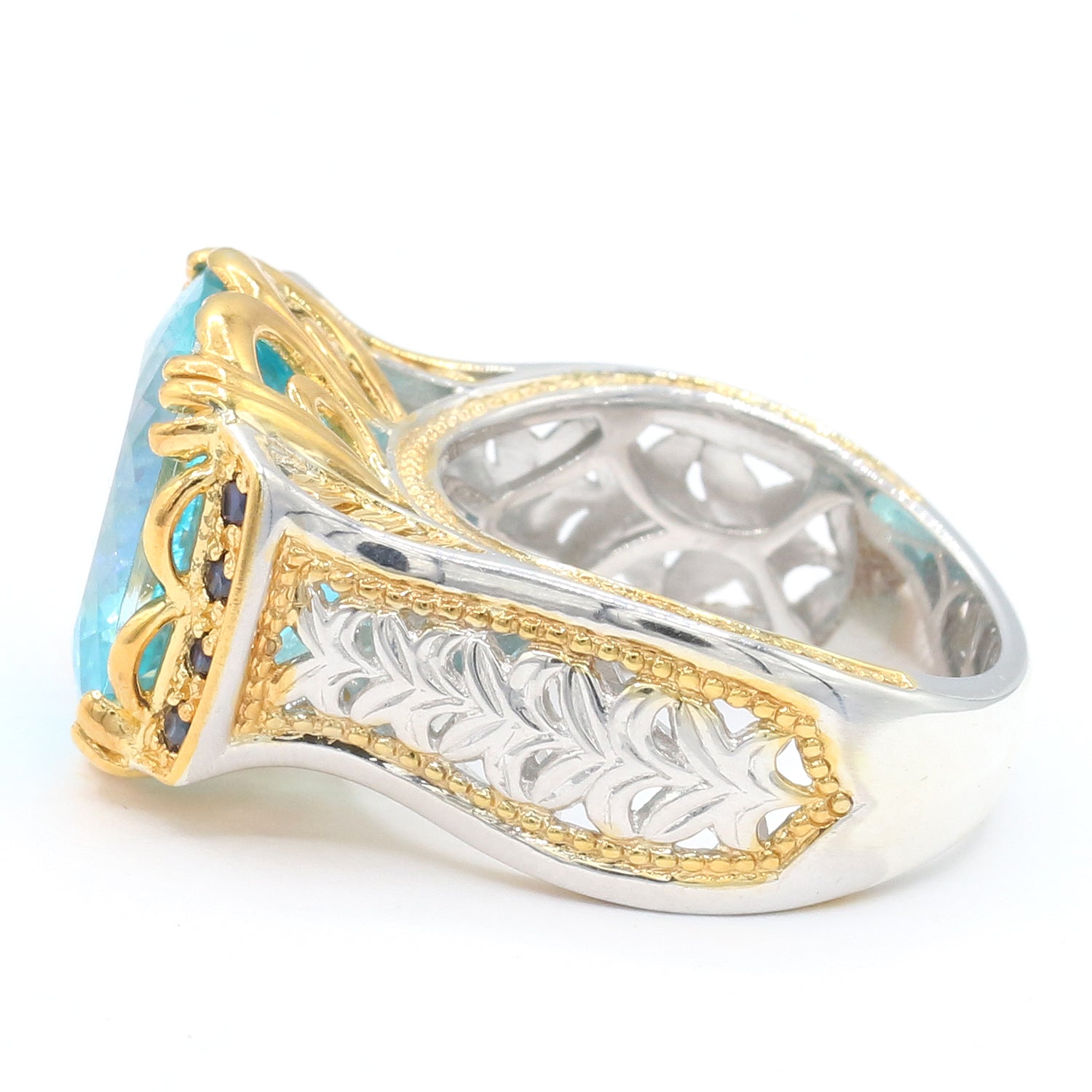 Gems en Vogue 14.16ctw Paraiba Topaz & Blue Sapphire Ring