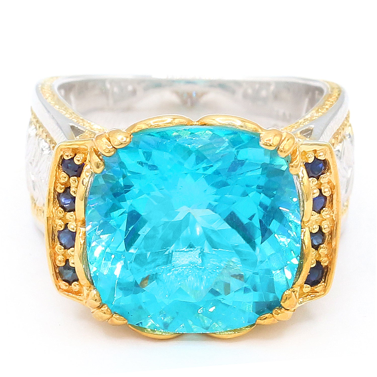 Gems en Vogue 14.16ctw Paraiba Topaz & Blue Sapphire Ring