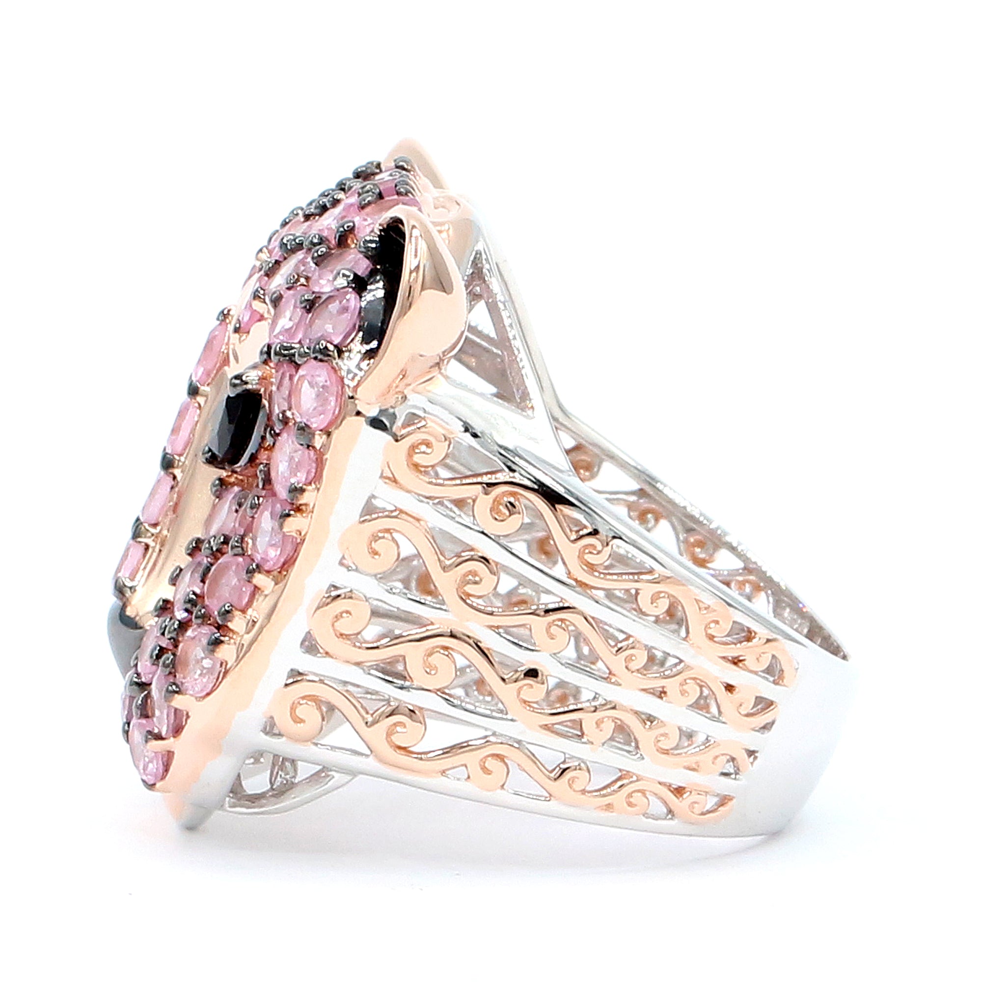 Gems en Vogue 18K Palladium Silver 3.51ctw Pink Spinel & Black Spinel Panther Ring