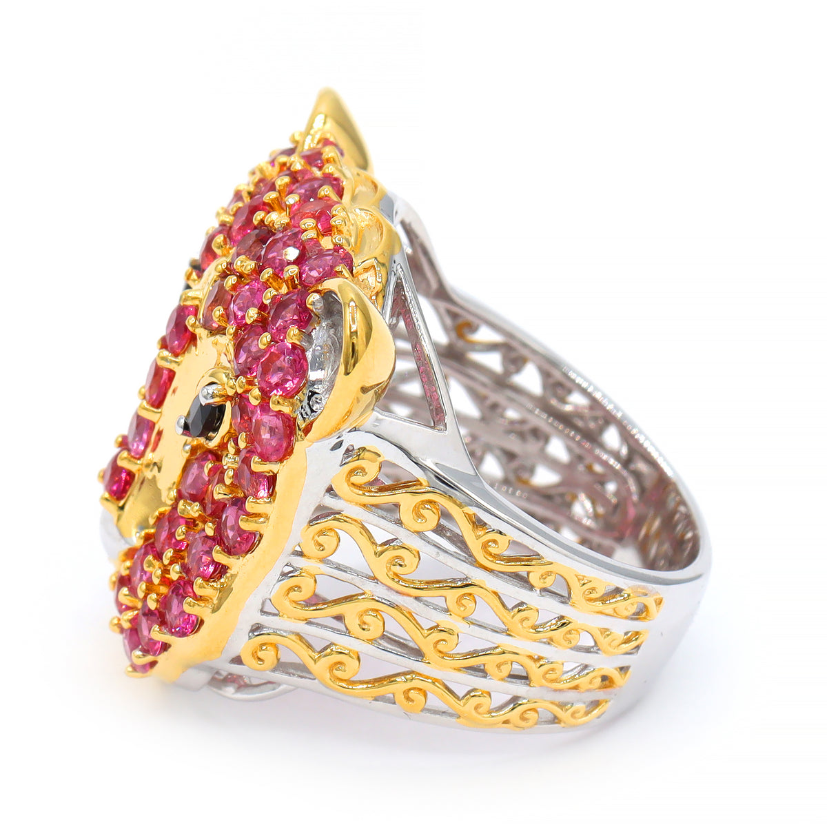 Gems en Vogue 24K Palladium Silver 3.51ctw Rubellite & Black Spinel Panther Ring