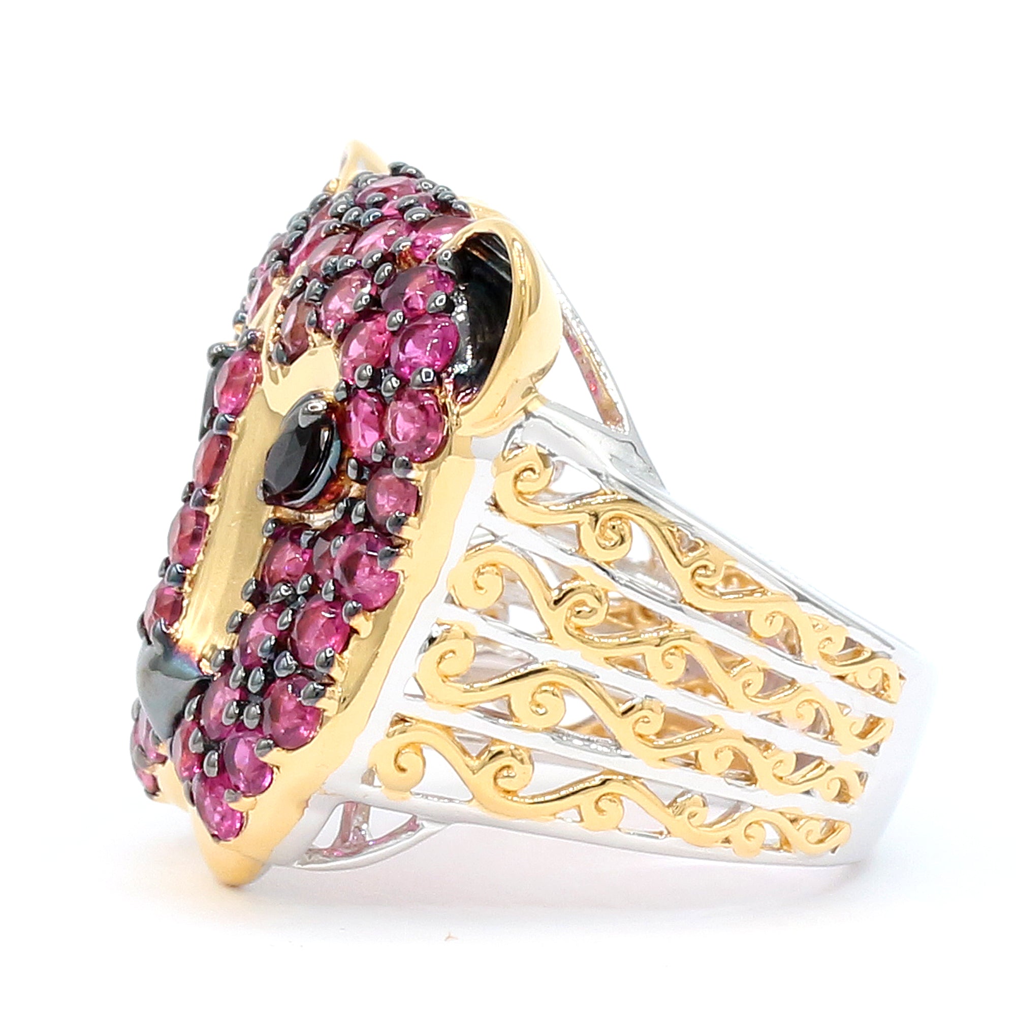 Gems en Vogue 24K Palladium Silver 3.51ctw Rubellite & Black Spinel Panther Ring