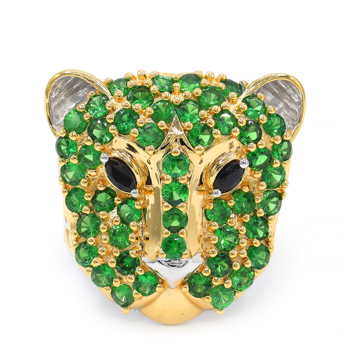 Gems en Vogue 24K Palladium Silver 3.99ctw Tsavorite Garnet & Black Spinel Panther Ring