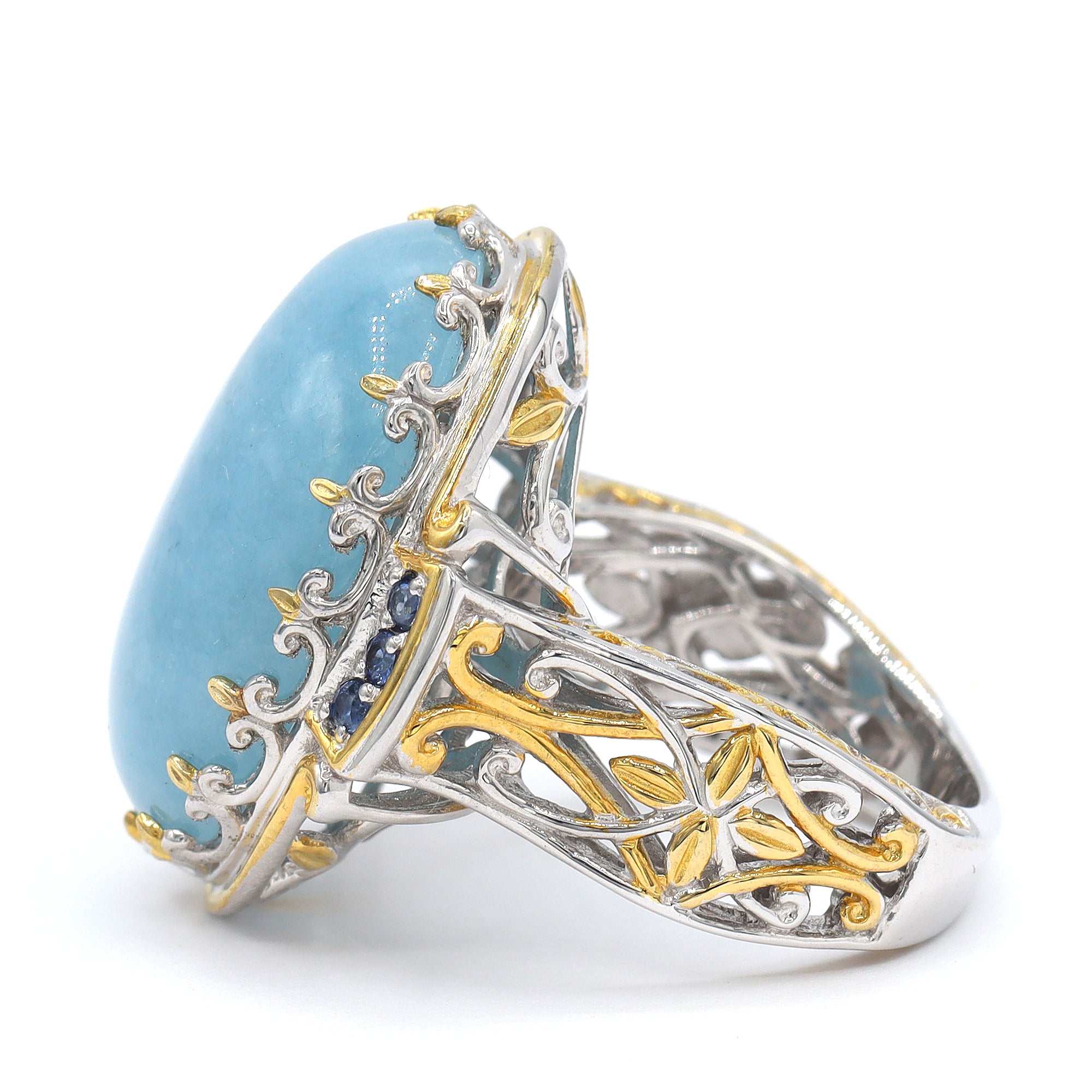 Bague Gems en Vogue en aigue-marine laiteuse et saphir bleu