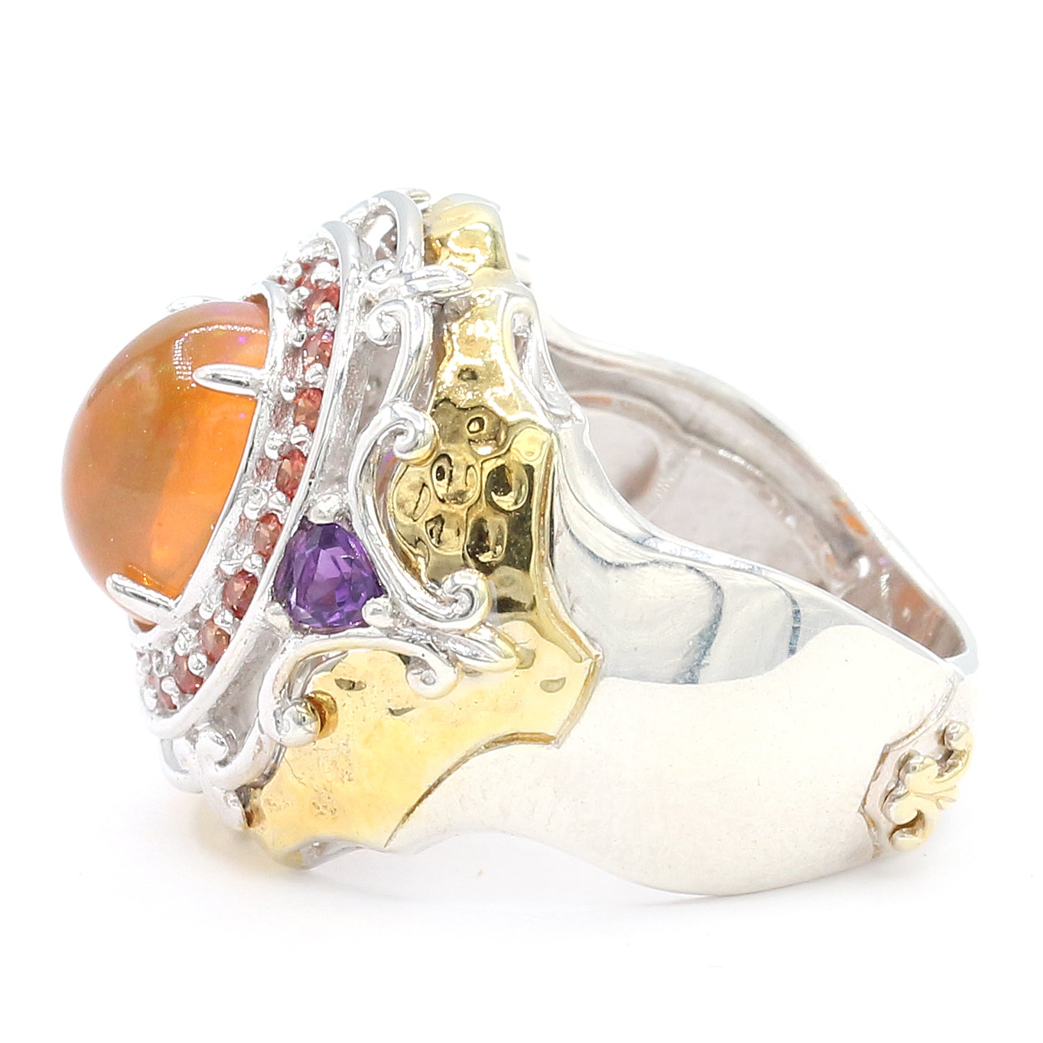 Gems en Vogue Golden Opal, Amethyst & Orange Sapphire Ring