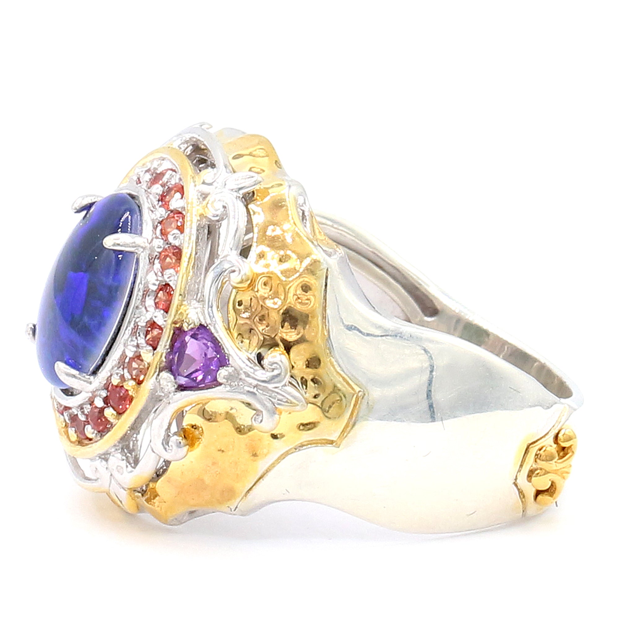 Gems en Vogue One-of-a-Kind 24K Palladium Silver Peacock Australian Opal, Amethyst & Orange Sapphire Ring