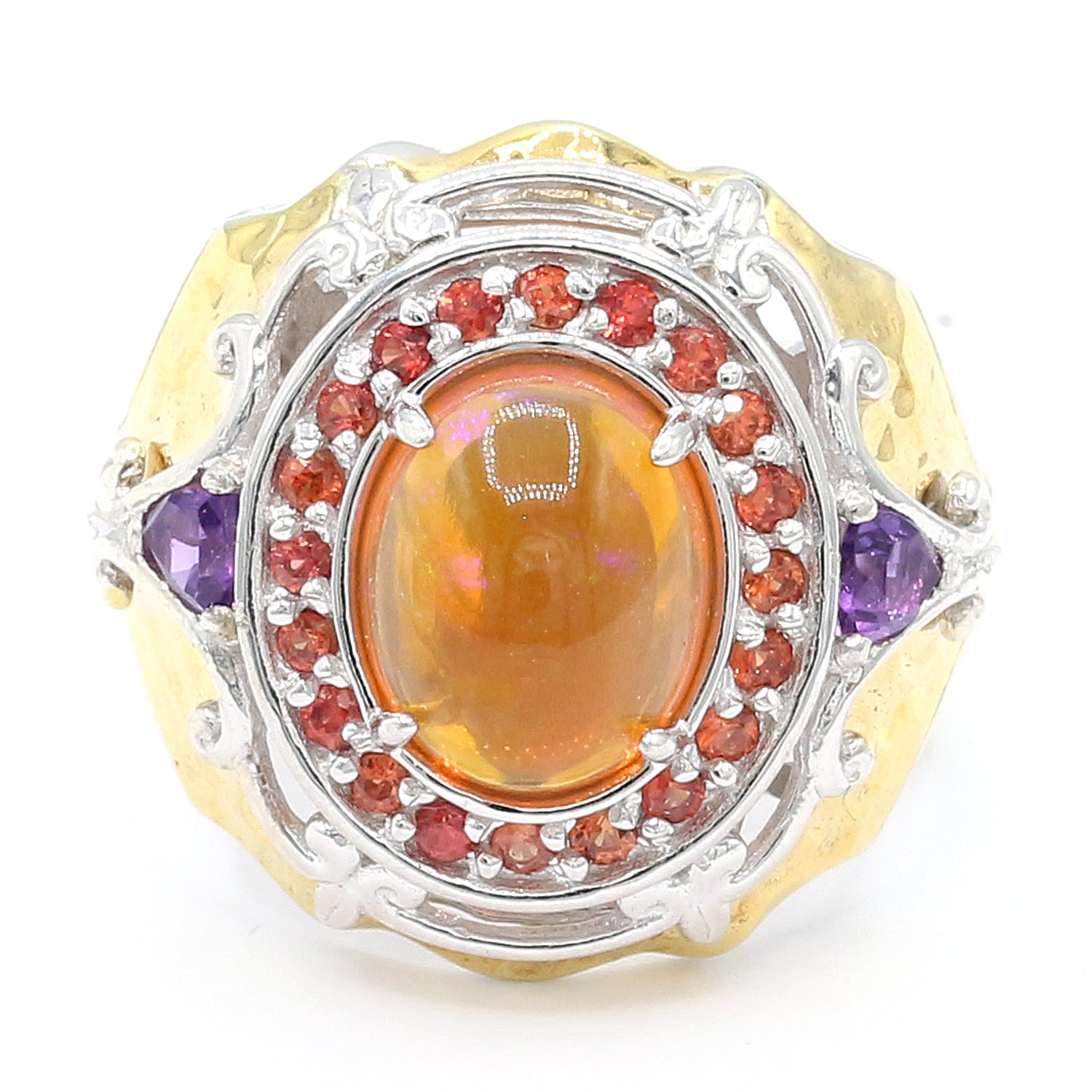 Gems en Vogue Golden Opal, Amethyst & Orange Sapphire Ring