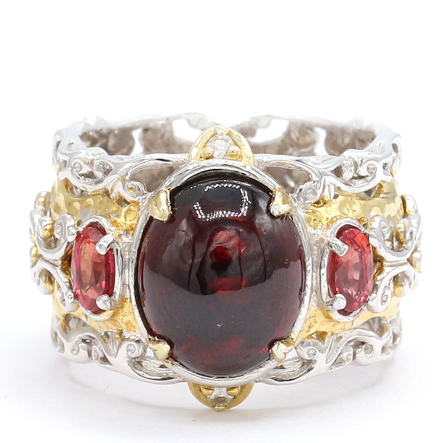 Gems en Vogue Garnet Cabochon, Orange & White Sapphire Ring