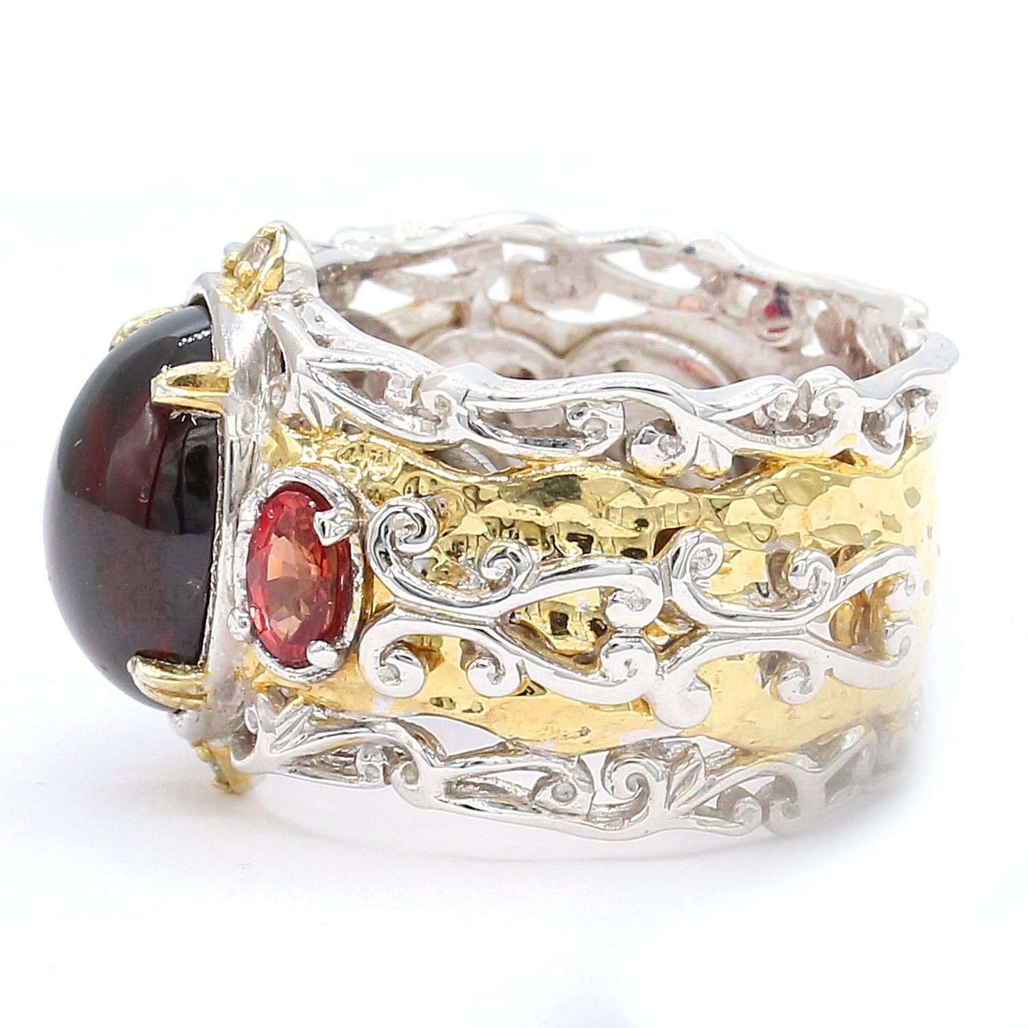 Gems en Vogue Garnet Cabochon, Orange & White Sapphire Ring