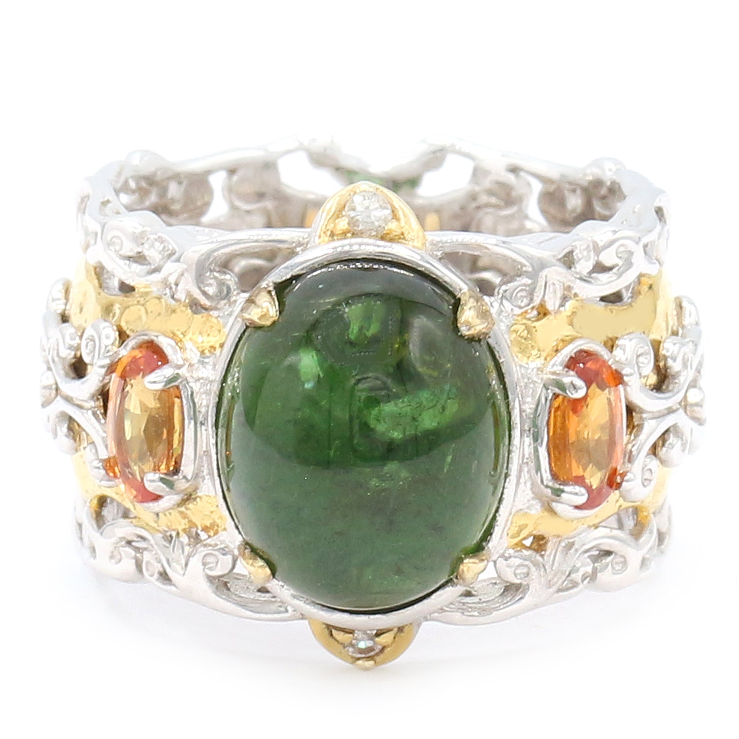 Gems en Vogue Green Tourmaline, Orange & White Sapphire Ring