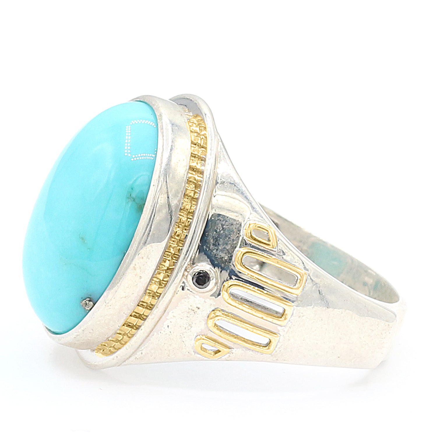 Gems en Vogue 7.02ctw Kingman Turquoise Matrix & Black Spinel Ring