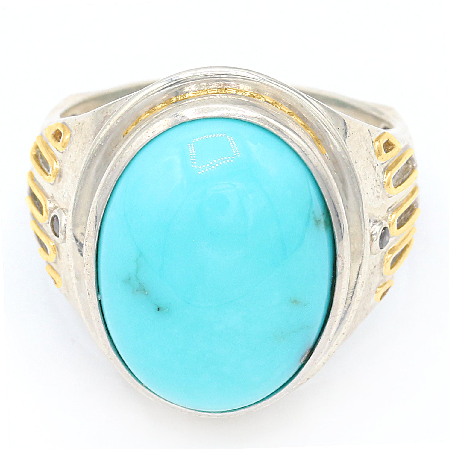 Gems en Vogue 7.02ctw Kingman Turquoise Matrix & Black Spinel Ring