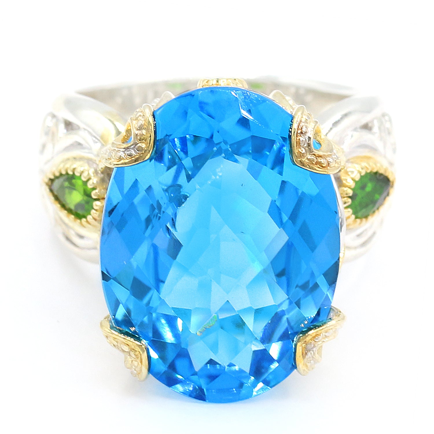 Gems en Vogue 17.20ctw Super Swiss Blue Topaz & Chrome Diopside Ring