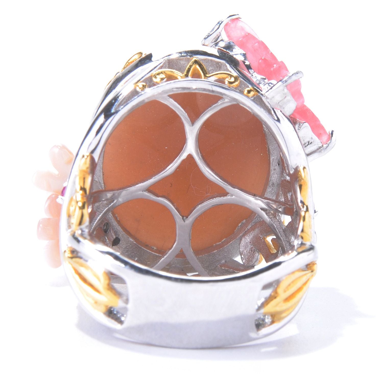 Gems en Vogue Peach Moonstone & Multi Gemstones Butterfly Ring