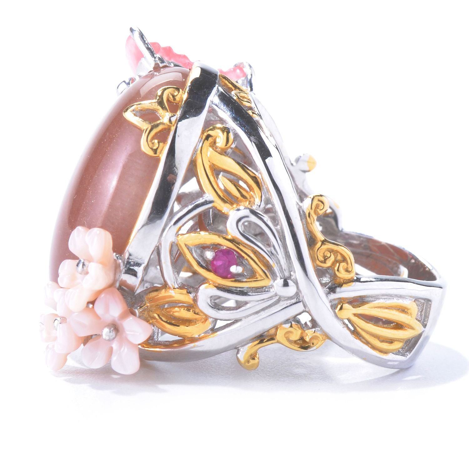 Gems en Vogue Peach Moonstone & Multi Gemstones Butterfly Ring