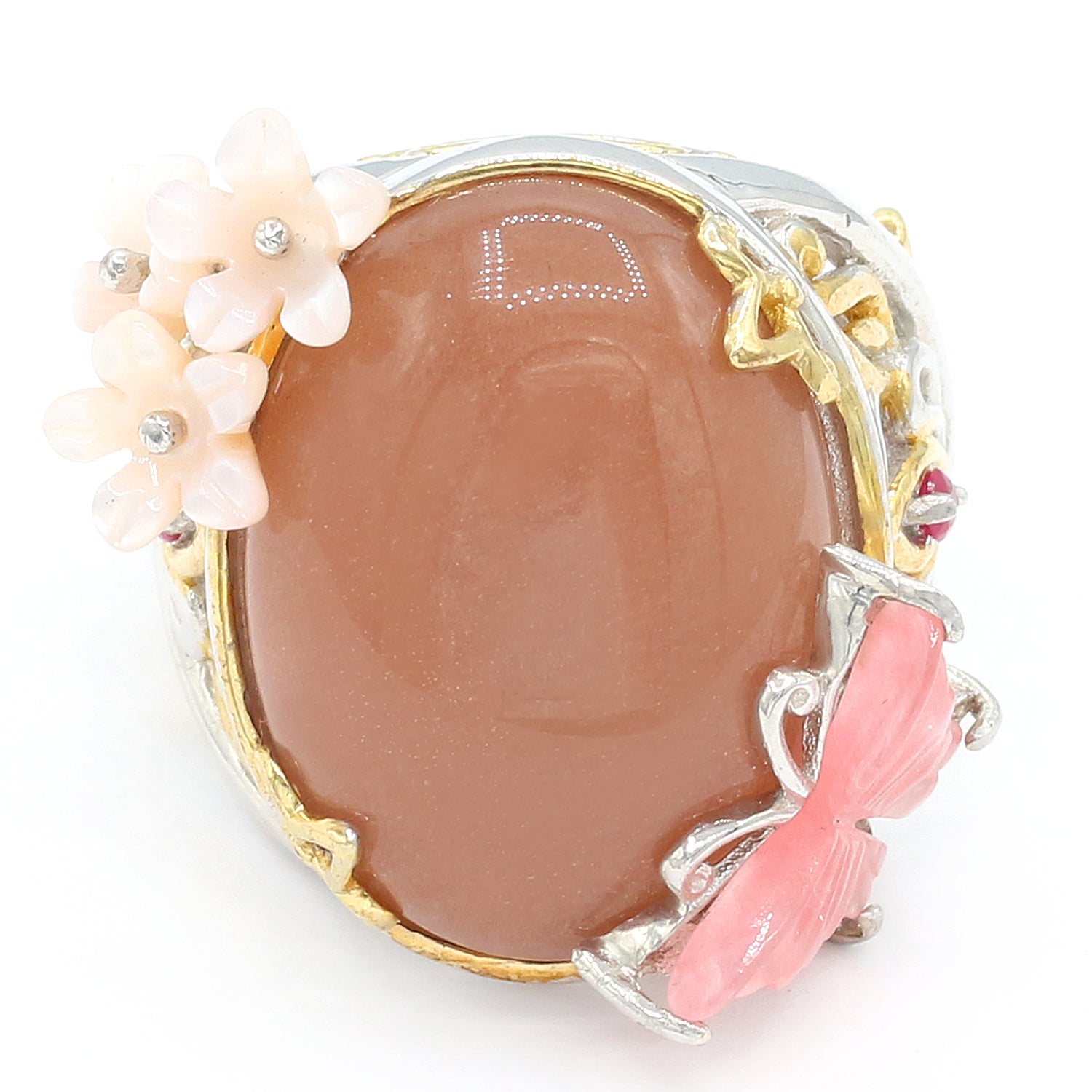 Gems en Vogue Peach Moonstone & Multi Gemstones Butterfly Ring