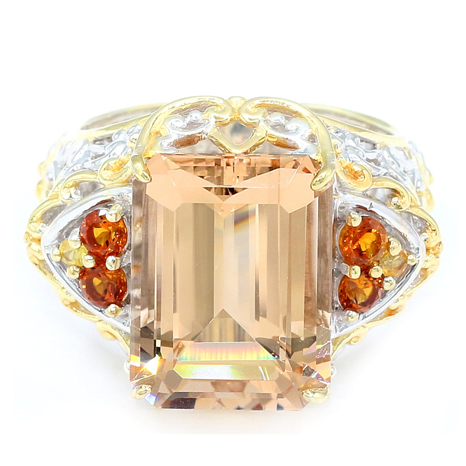 Limited Edition Gems en Vogue 12.87ctw Peach Morganite, Madeira Citrine & Yellow Sapphire Ring