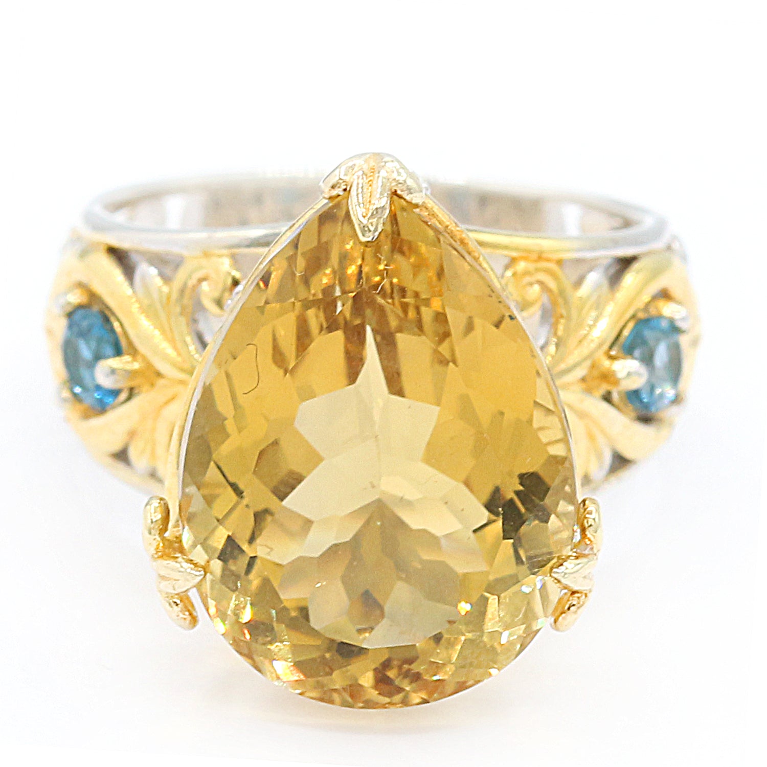 Gems en Vogue One-of-a-kind 6.28ctw Pearshaped Citrine & London Blue Topaz Ring