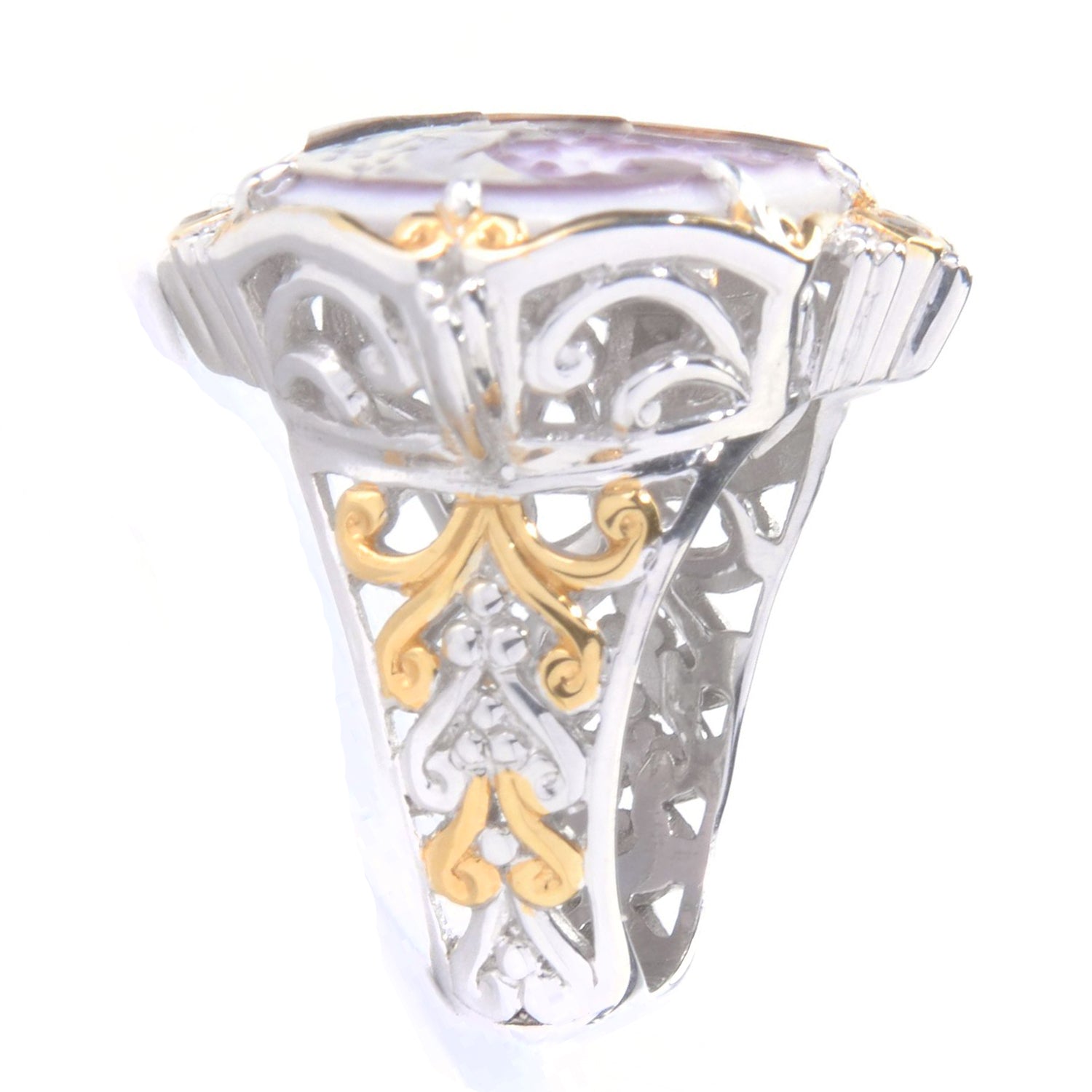 Gems en Vogue Carved Purple Tiger Shell Cameo & White Sapphire Ring