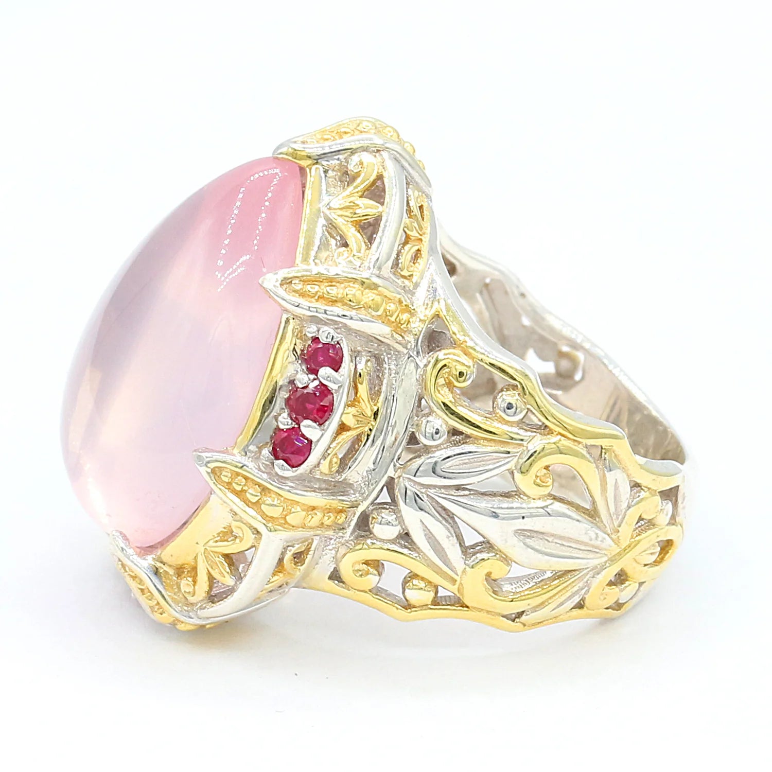 Gems en Vogue One-of-a-kind 8.99ctw Pear Rose Quartz & Ruby Ring