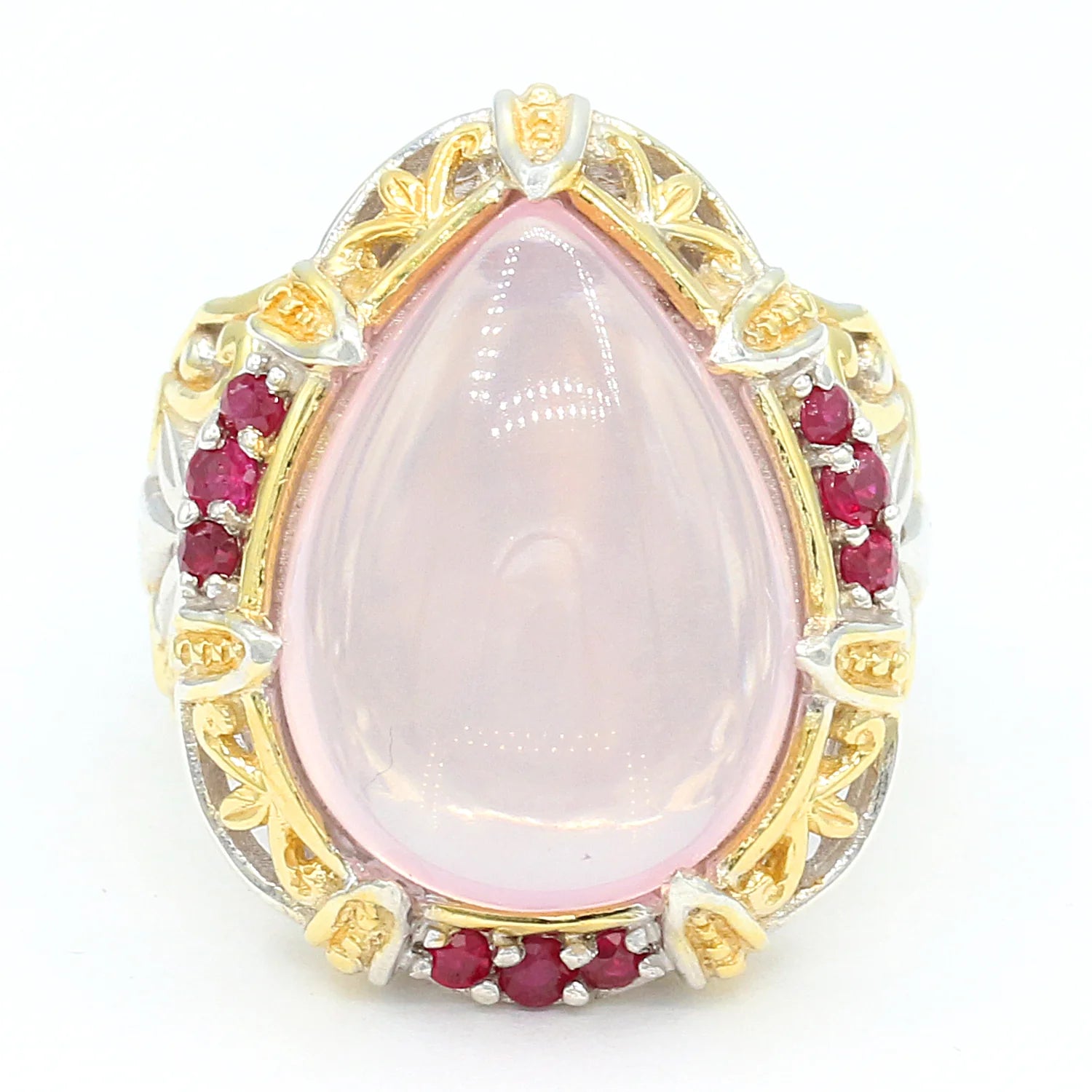 Gems en Vogue One-of-a-kind 8.99ctw Pear Rose Quartz & Ruby Ring