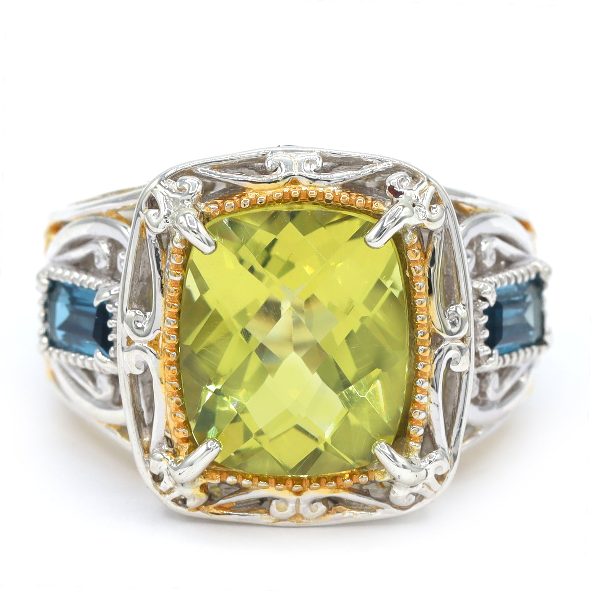 Gems en Vogue 24K Palladium Silver 6.28ctw Ouro Verde, London Blue Topaz & Blue Sapphire Ring