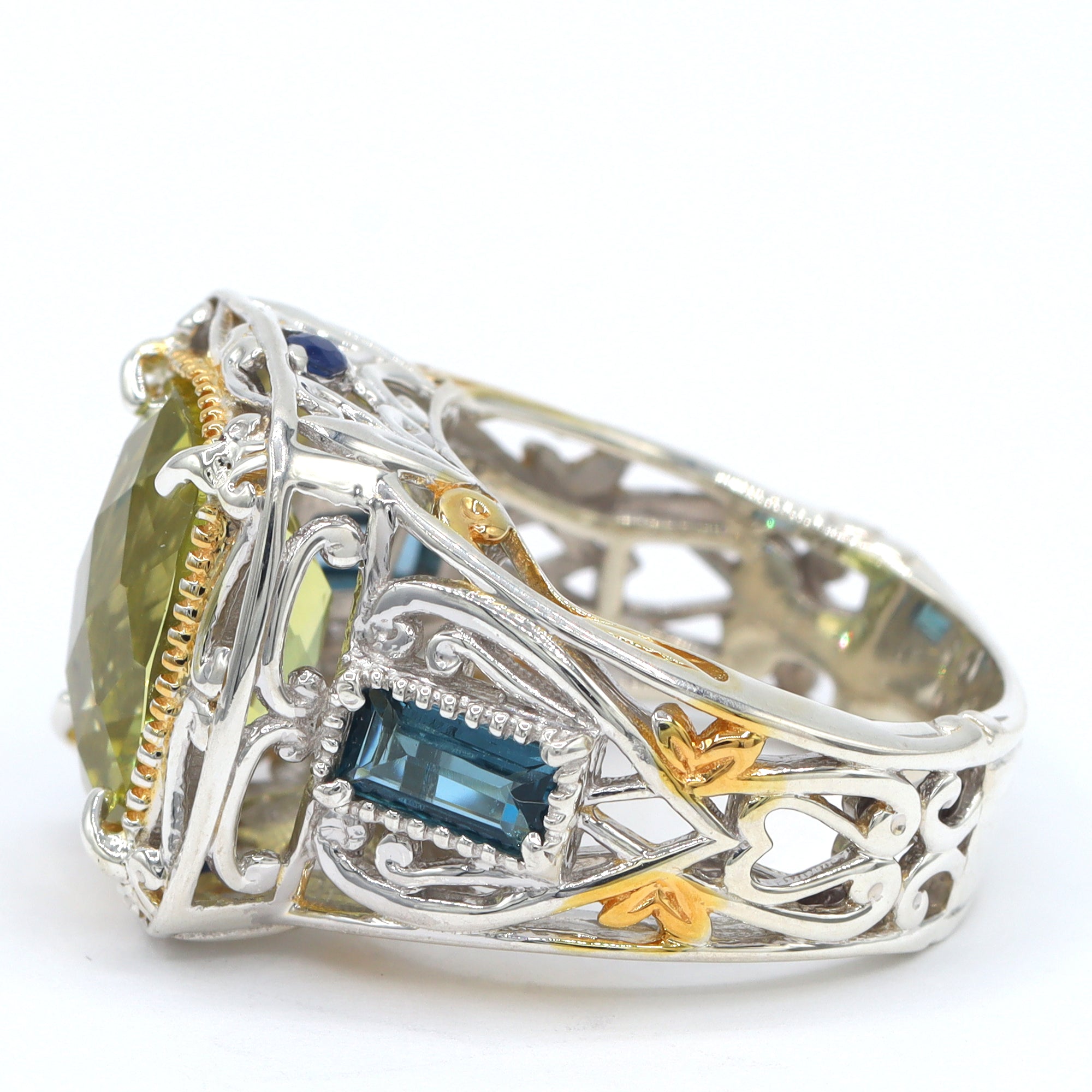 Gems en Vogue 24K Palladium Silver 6.28ctw Ouro Verde, London Blue Topaz & Blue Sapphire Ring
