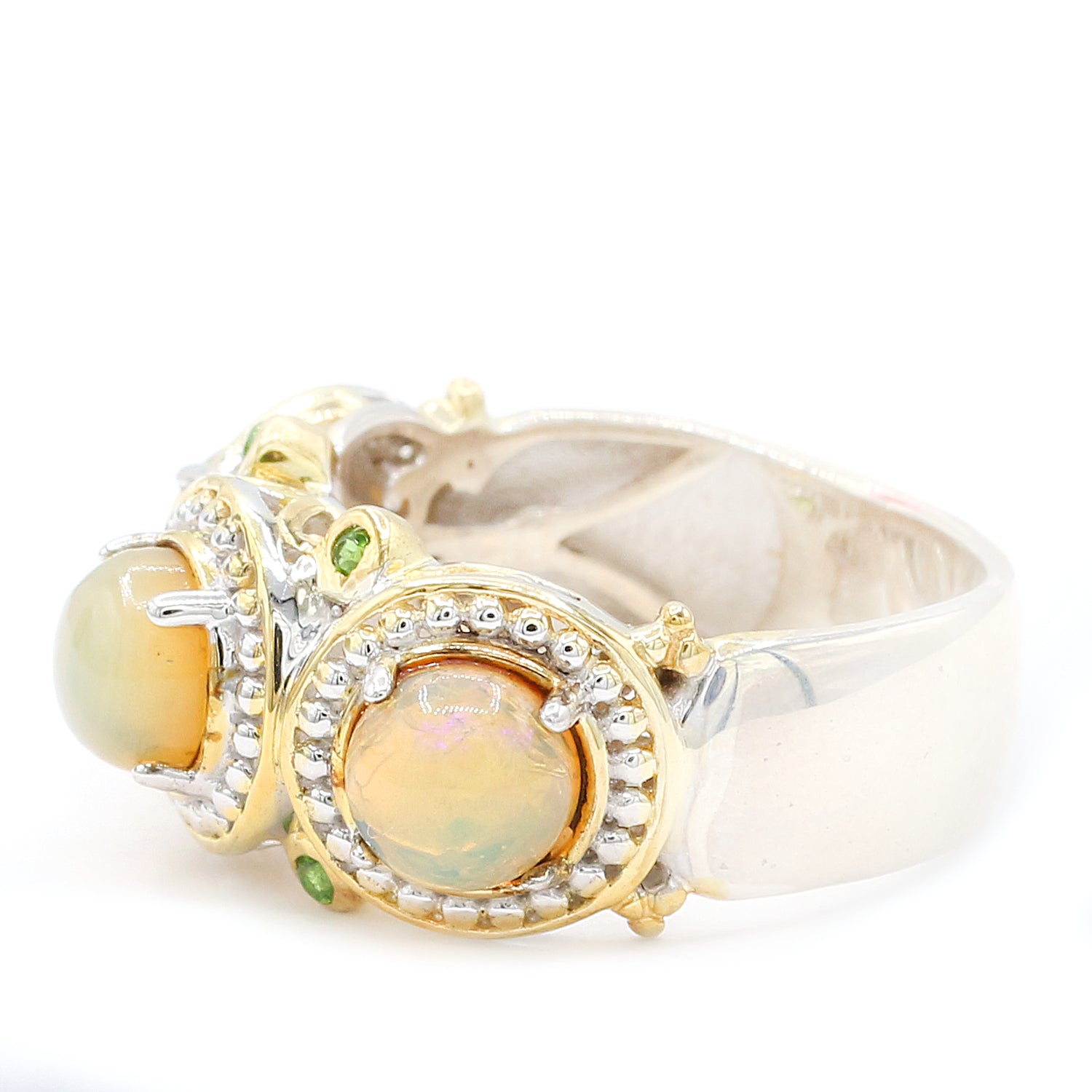 Gems en Vogue Ethiopian Opal & Chrome Diopside Three Stone Ring