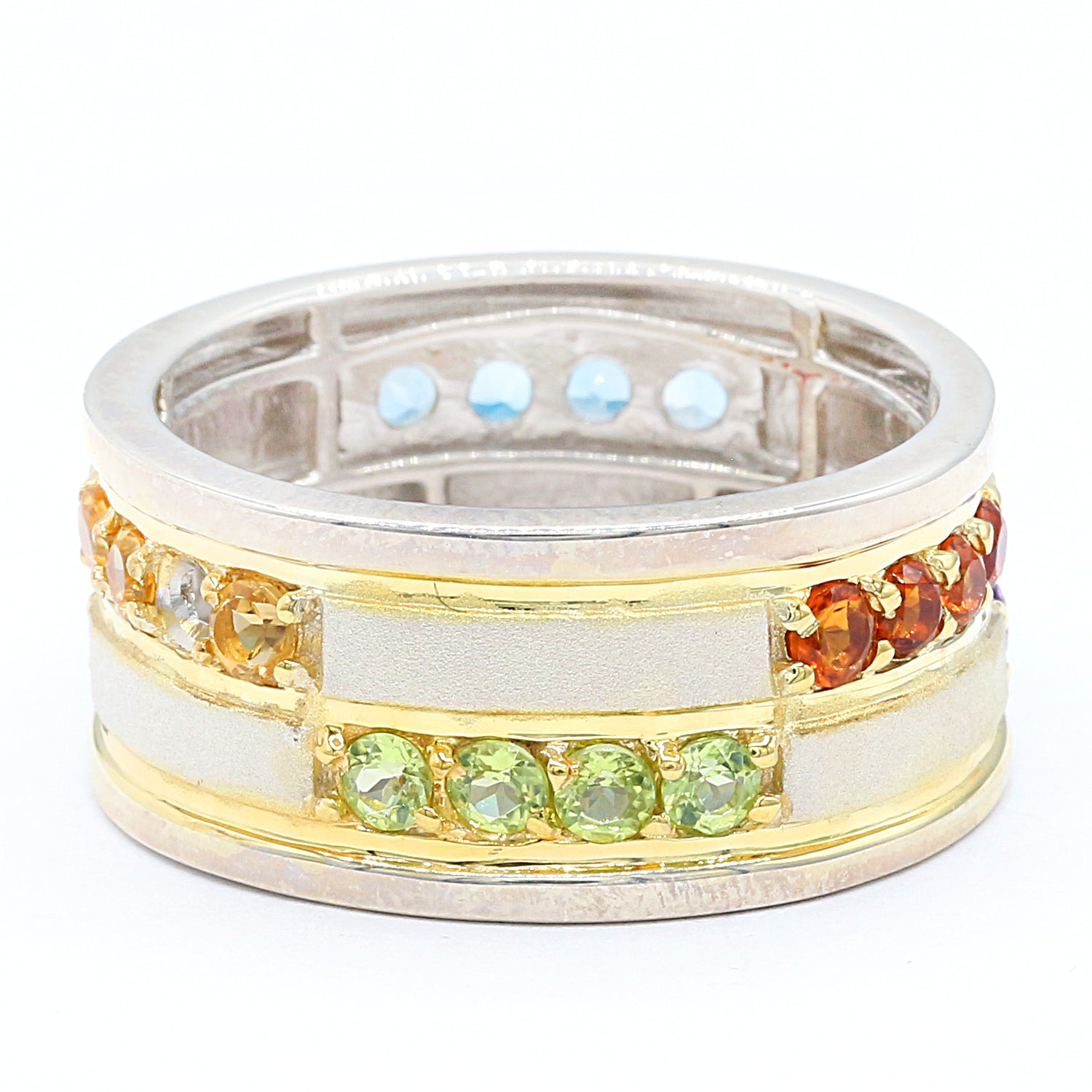 Gems en Vogue 3.12ctw Multi Gemstone Sandblasting Band Ring CANNOT BE RESIZED