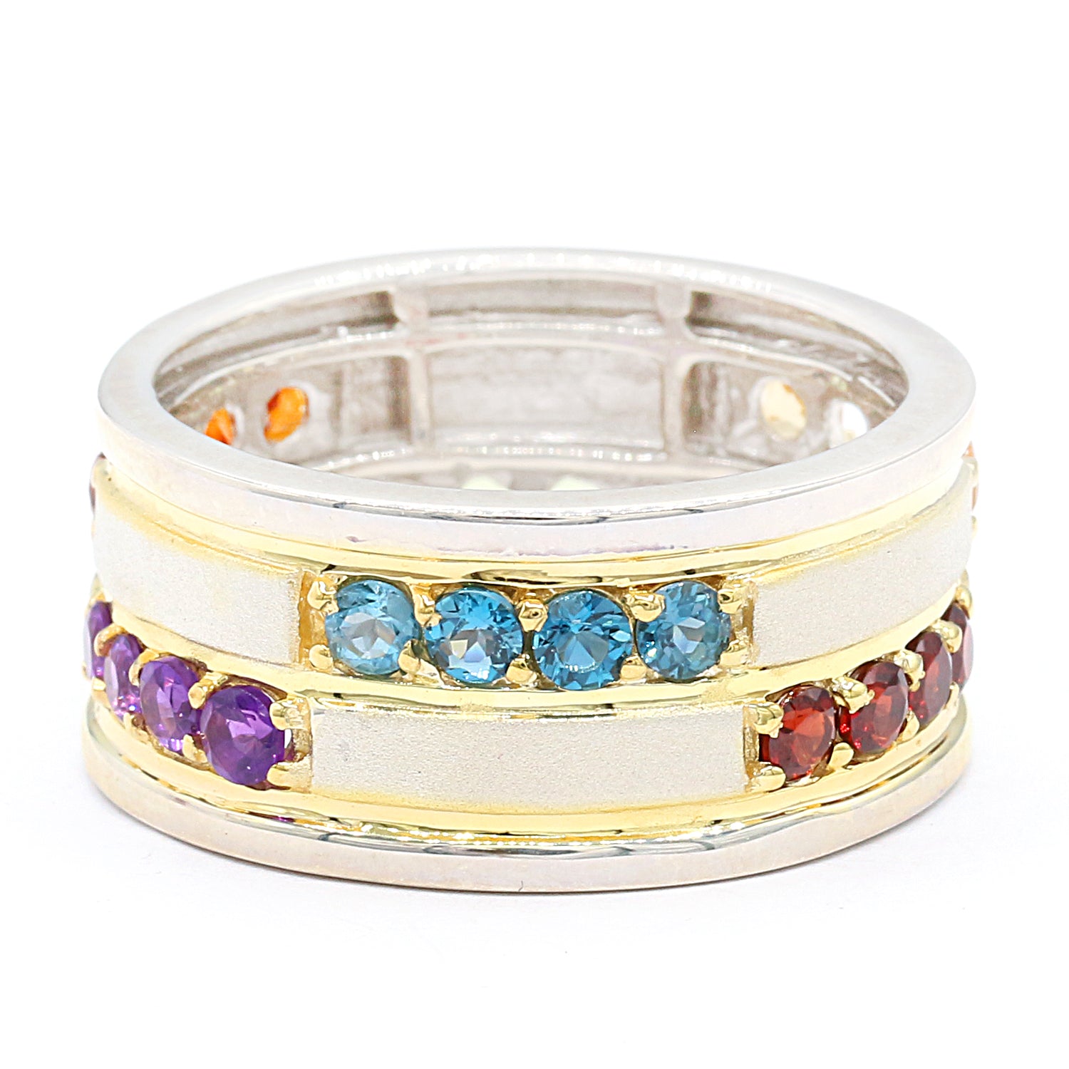 Gems en Vogue 3.12ctw Multi Gemstone Sandblasting Band Ring CANNOT BE RESIZED