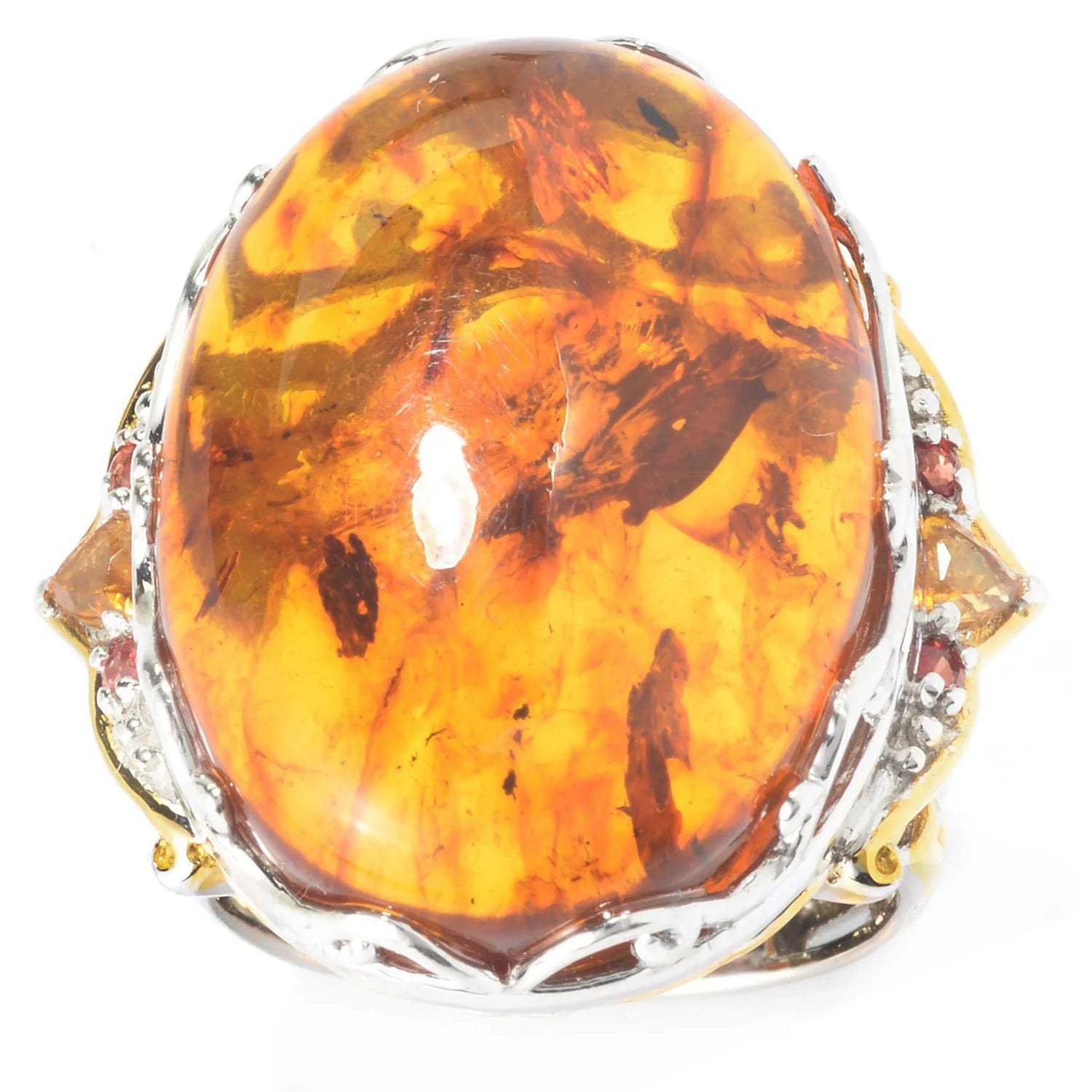 Gems en Vogue Baltic Amber Madeira Citrine & Orange Sapphire Ring