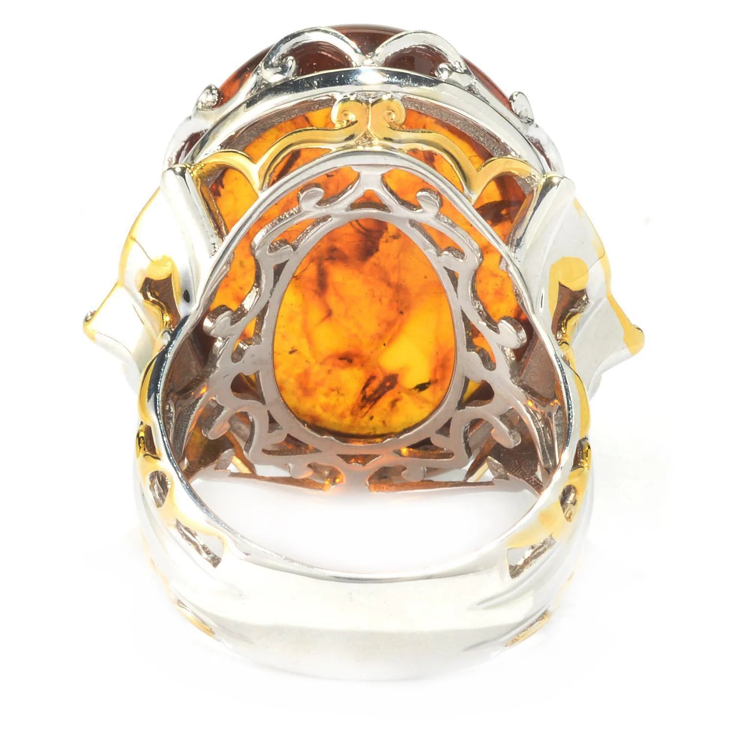 Gems en Vogue Baltic Amber Madeira Citrine & Orange Sapphire Ring