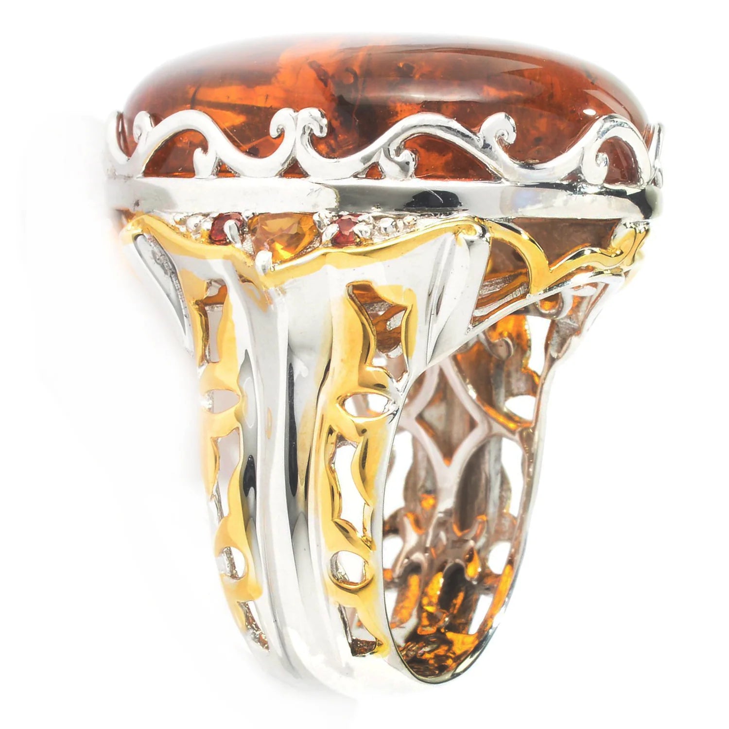 Gems en Vogue Baltic Amber Madeira Citrine & Orange Sapphire Ring