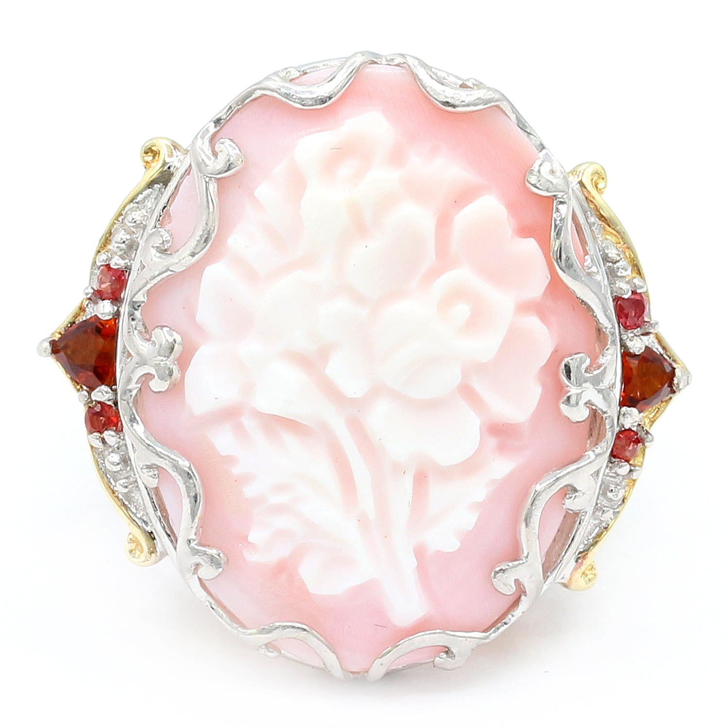 Gems en Vogue Carved Pink Cameo, Madeira Citrine & Orange Sapphire Flower Ring