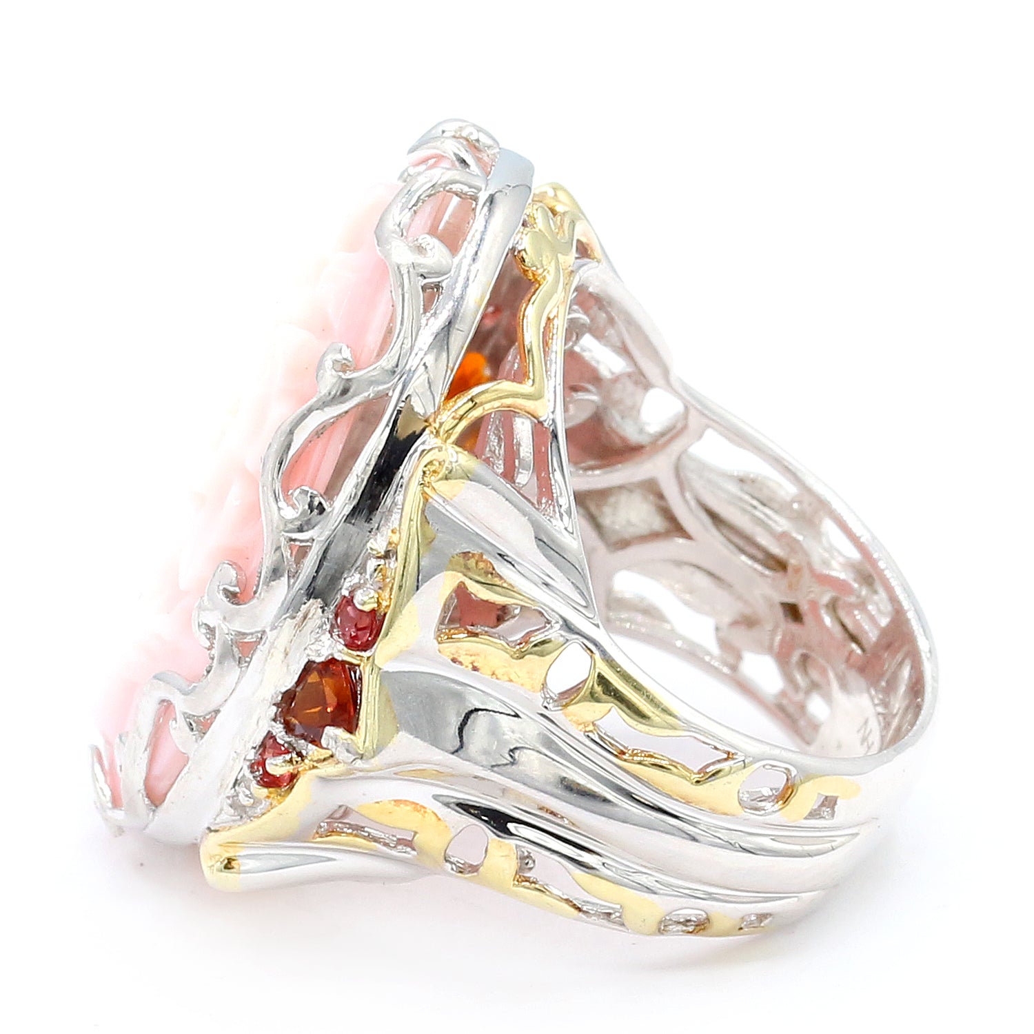 Gems en Vogue Carved Pink Cameo, Madeira Citrine & Orange Sapphire Flower Ring