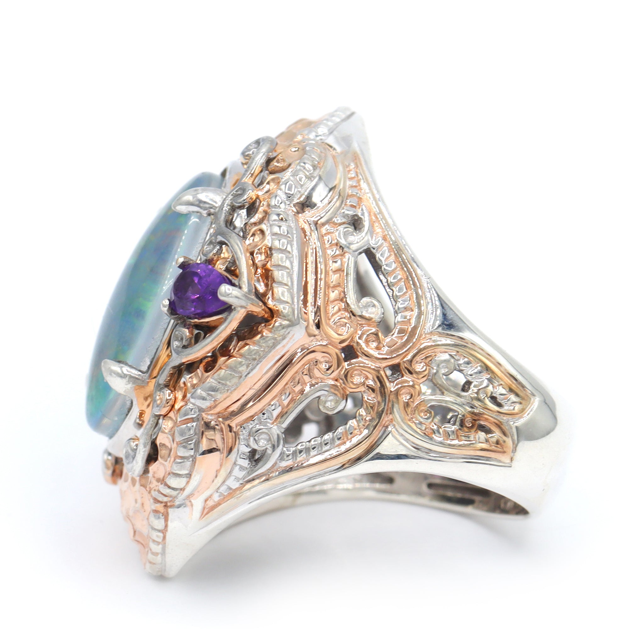 Gems en Vogue One-of-a-kind 18K Palladium Silver Australian Opal Triplet & Amethyst Ring