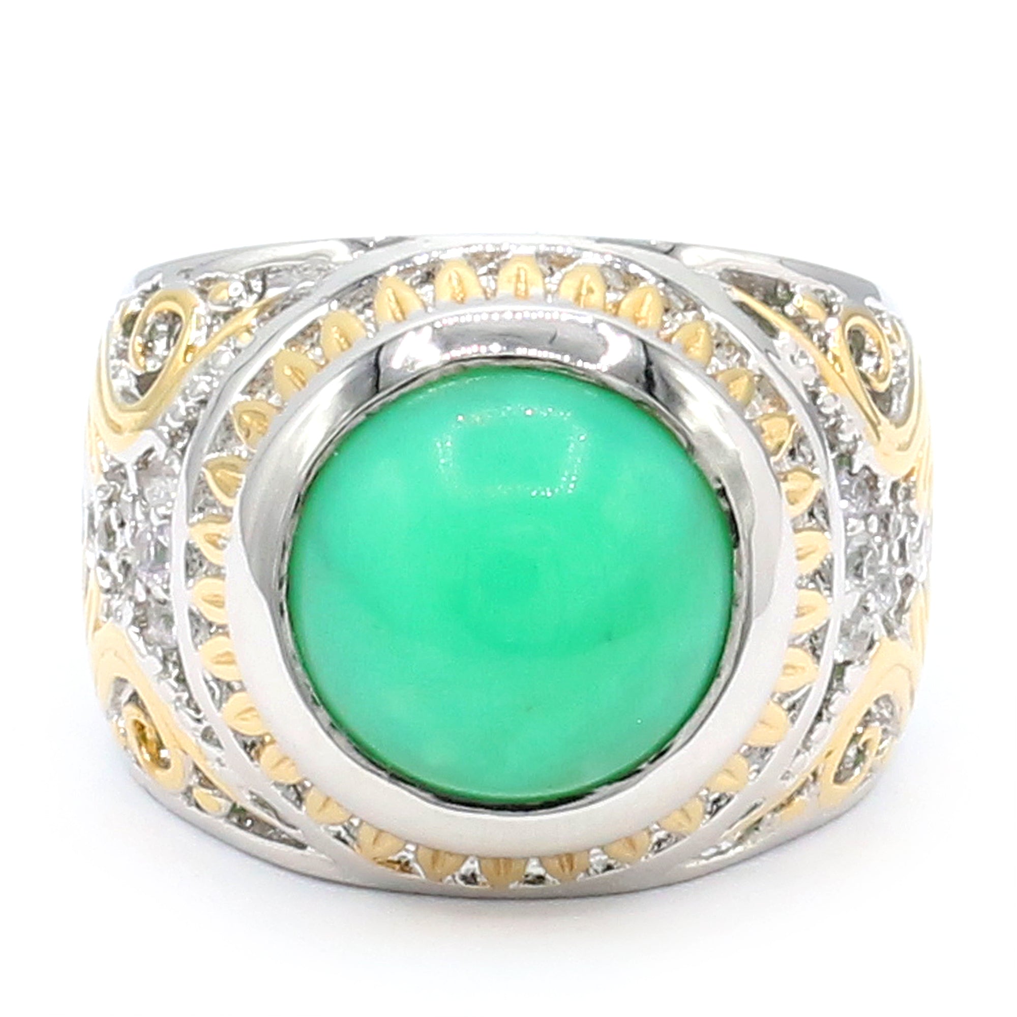 Gems en Vogue 24K Palladium Silver Chrysoprase & White Sapphire Ring