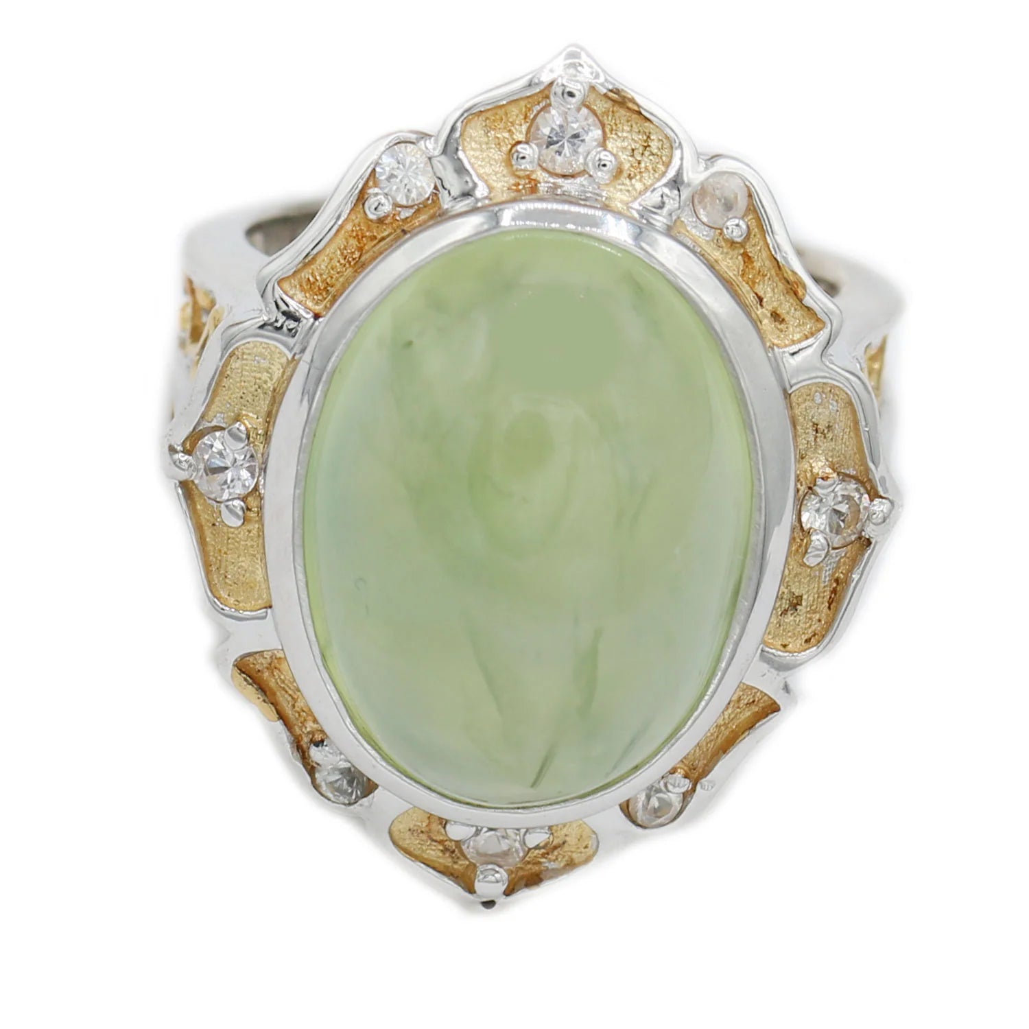 Gems en Vogue 11.20ctw Prehnite & White Sapphire Ring