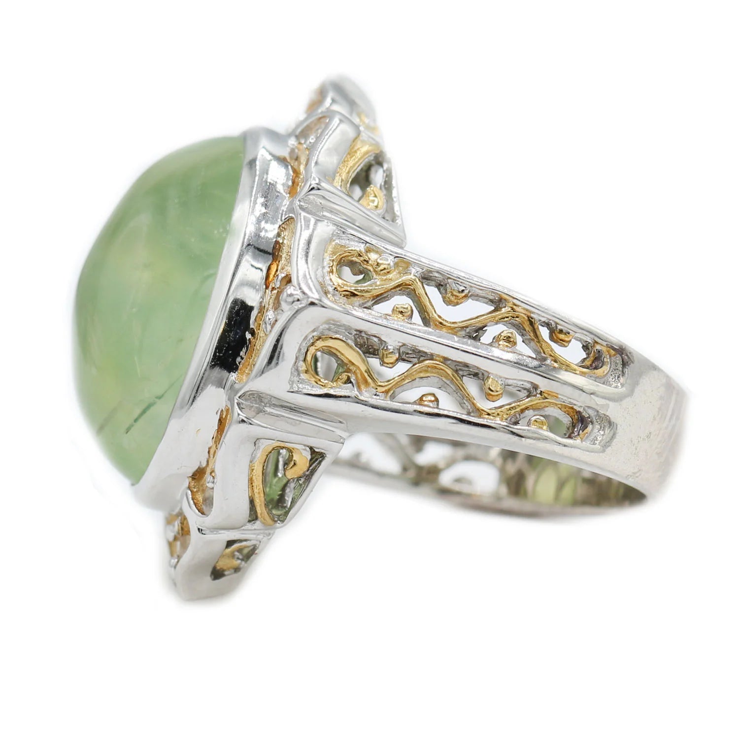 Gems en Vogue 11.20ctw Prehnite & White Sapphire Ring