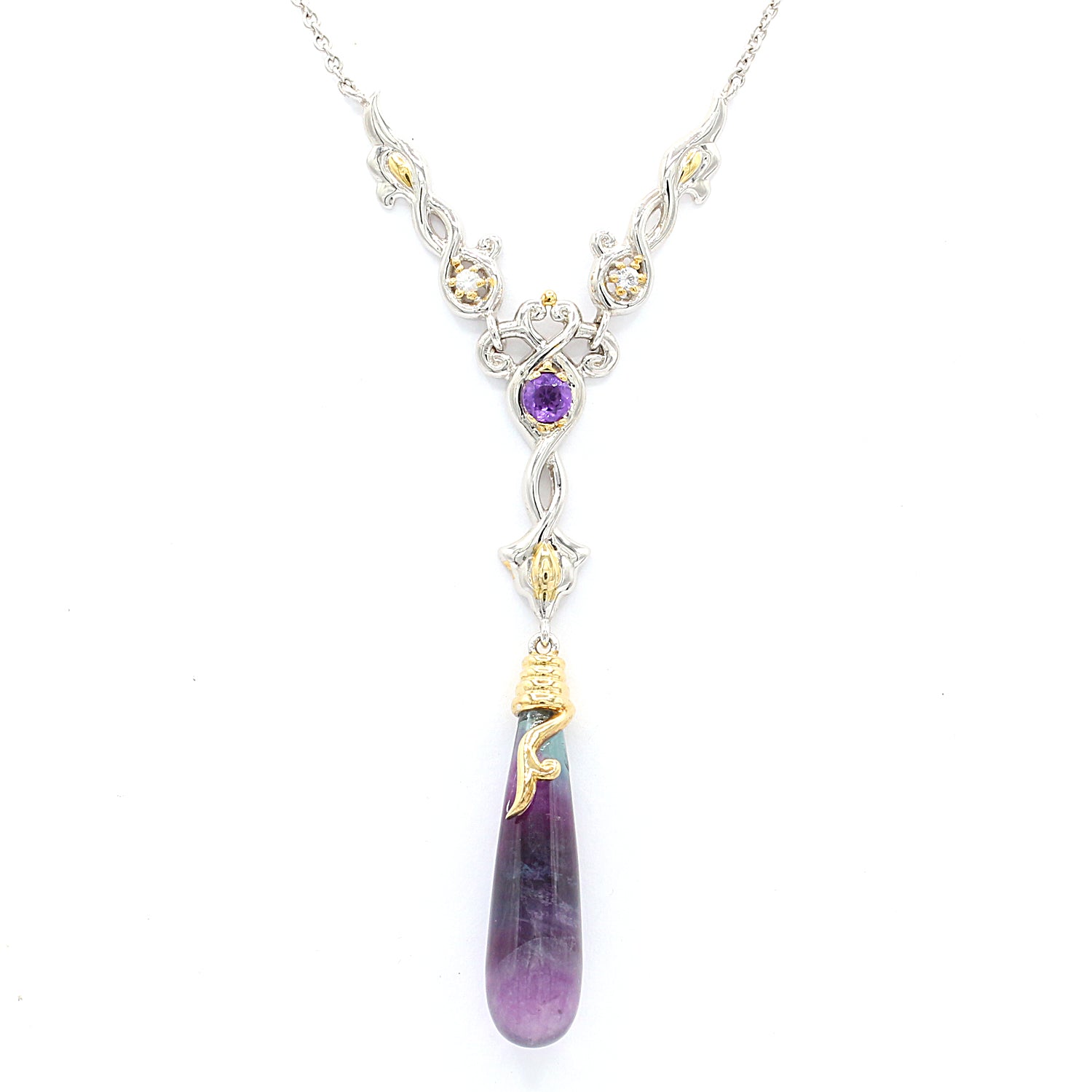 Gems en Vogue Rainbow Fluorite, Amethyst & White Sapphire Y Necklace
