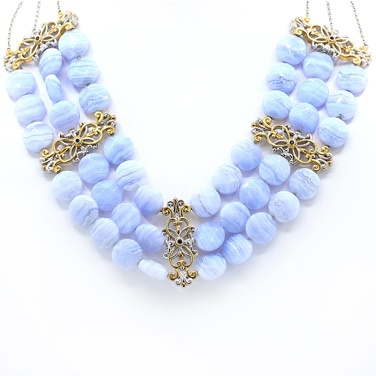 Gems en Vogue Lace Agate & Blue Sapphire Necklace